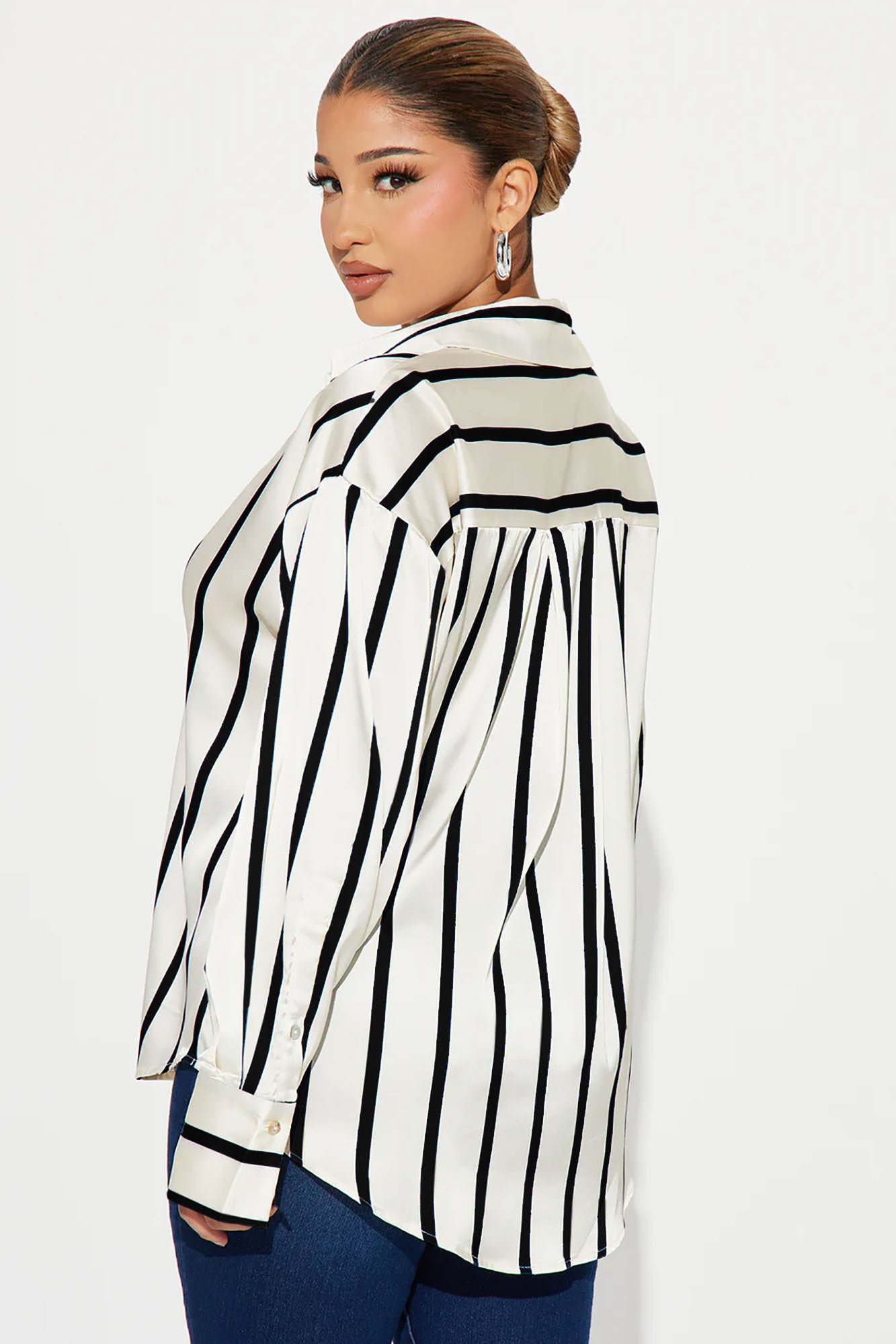 Bayside Satin Shirt - White/Black - Image 3