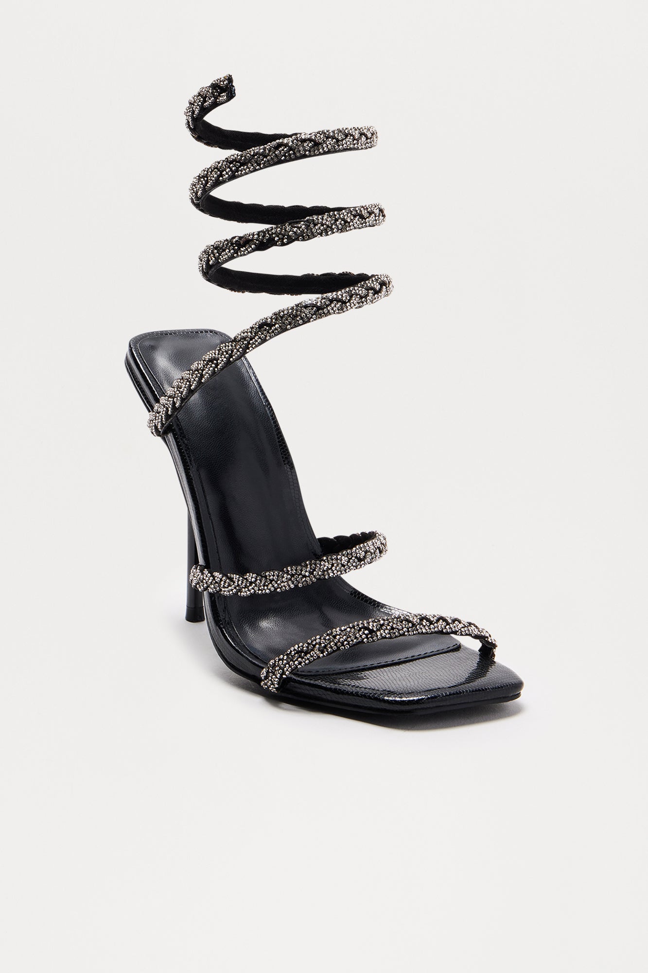 Docella Rhinestone Wrap Up Heels - Black - Image 3