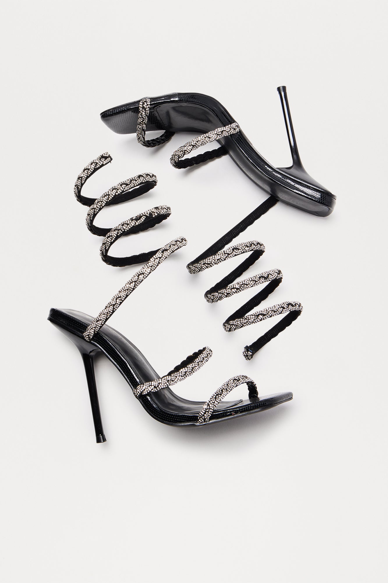 Docella Rhinestone Wrap Up Heels - Black - Image 4