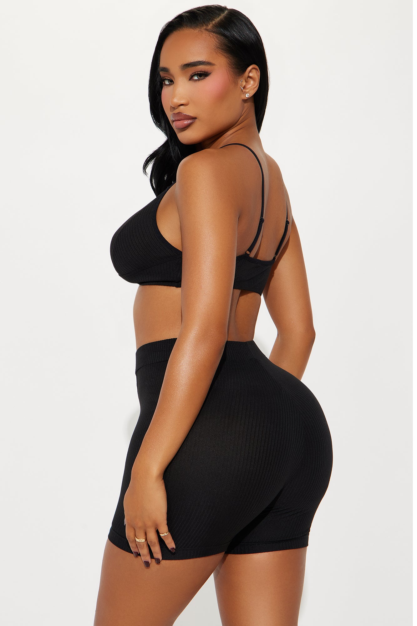 Adoring You Ribbed PJ Short Set - Black - Image 3