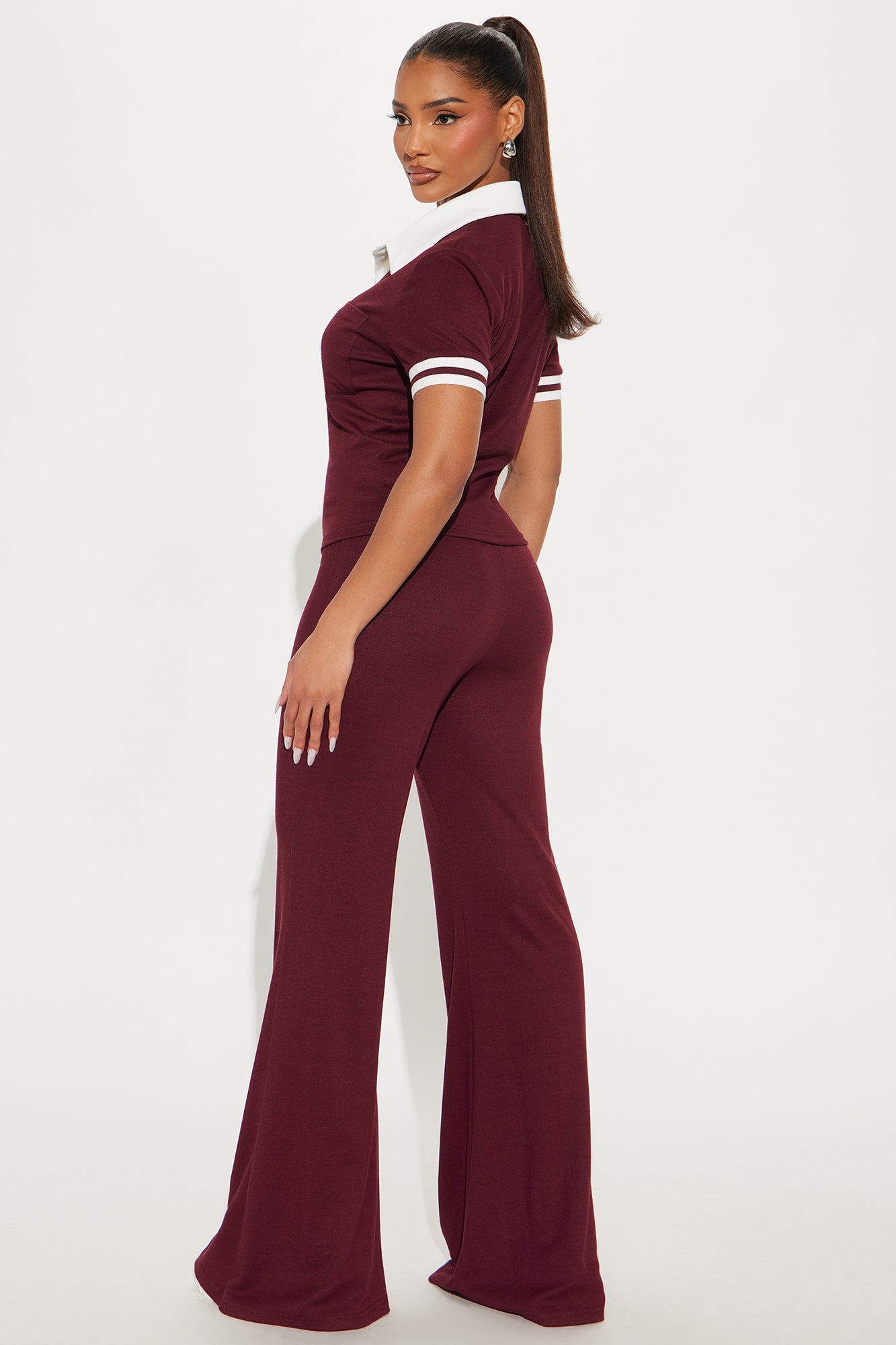 Diana Polo Sweater Pant Set - Burgundy - Image 4