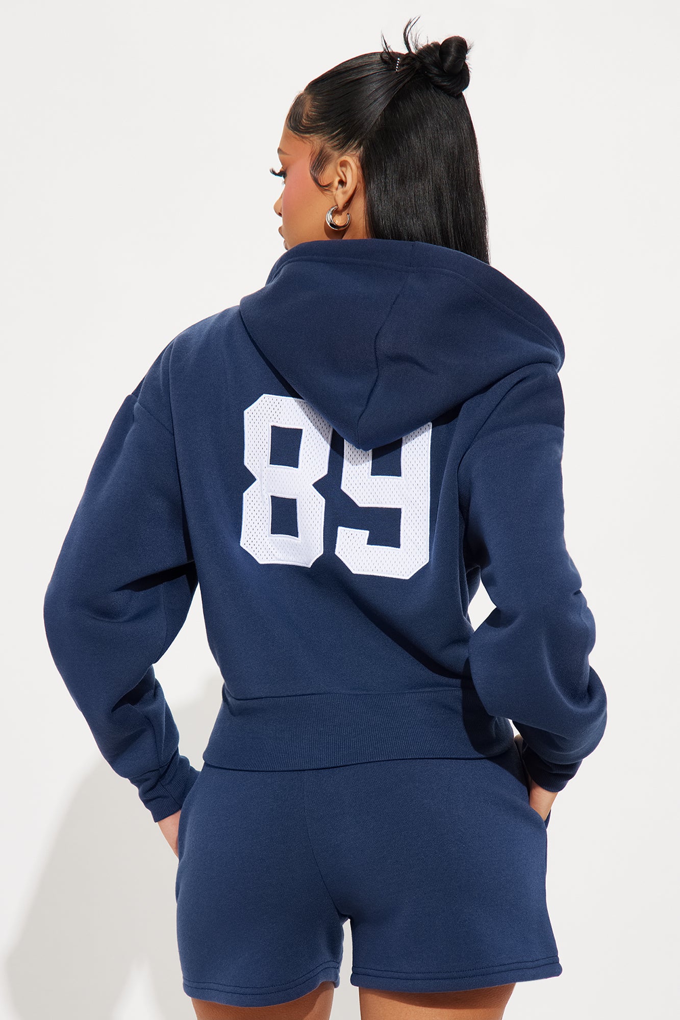 89 Fleece Zip Up Short Set - Navy - Image 3