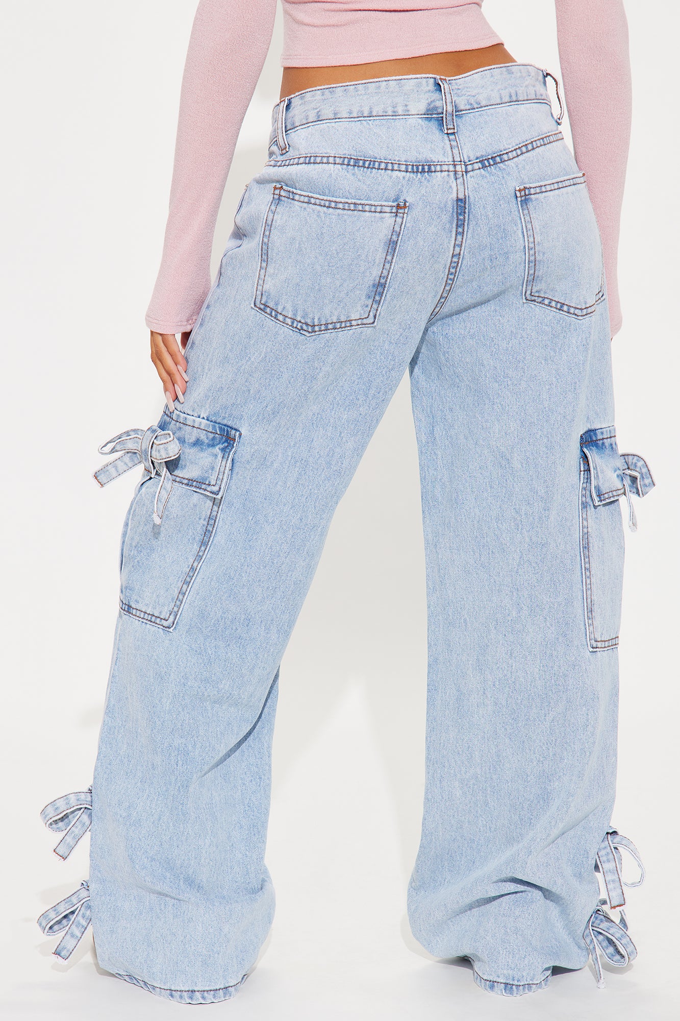 Best By Far Bow Baggy Cargo Jeans - Light Wash - Image 3