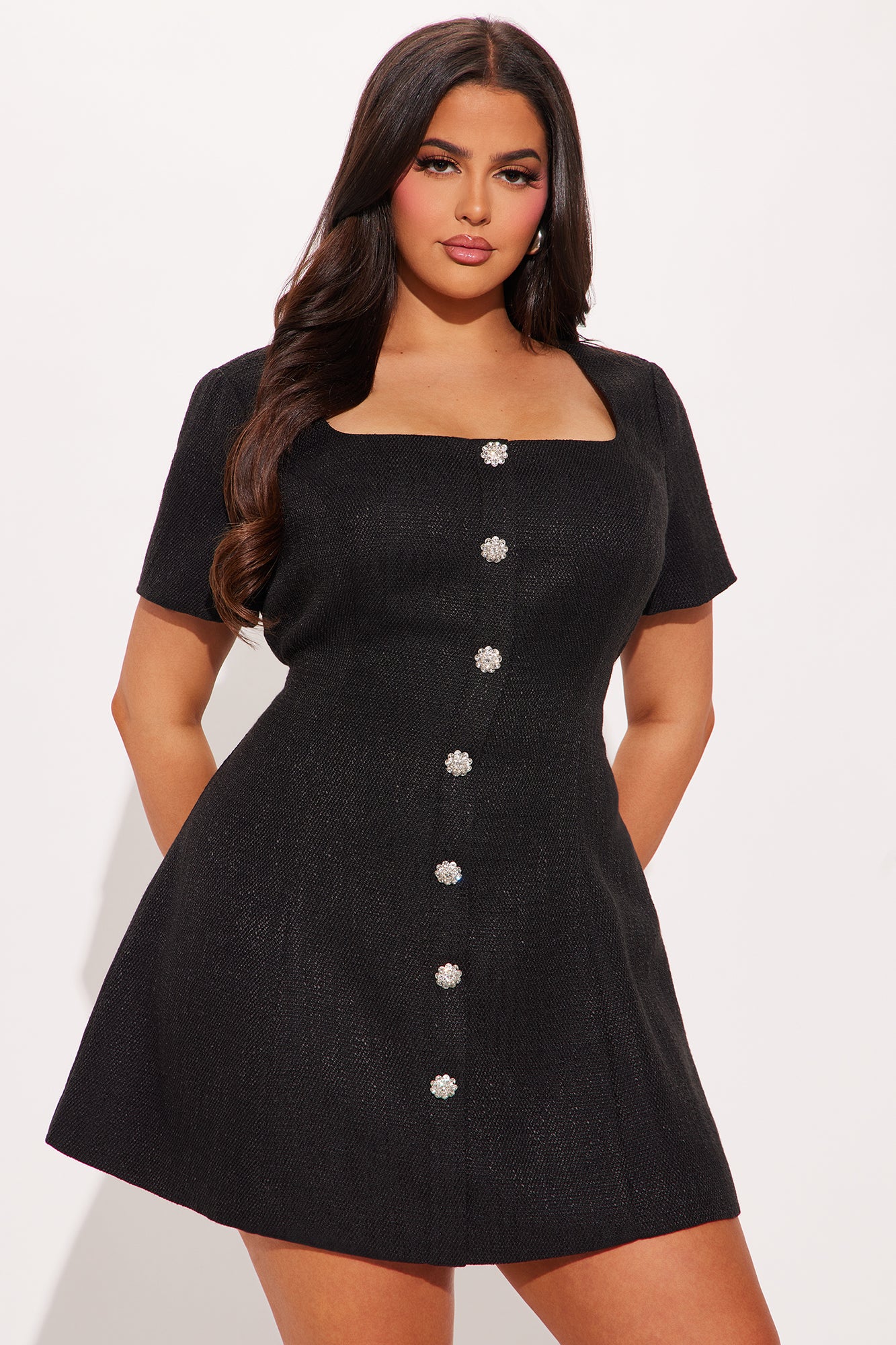 Alora Tweed Mini Dress - Black - Image 6