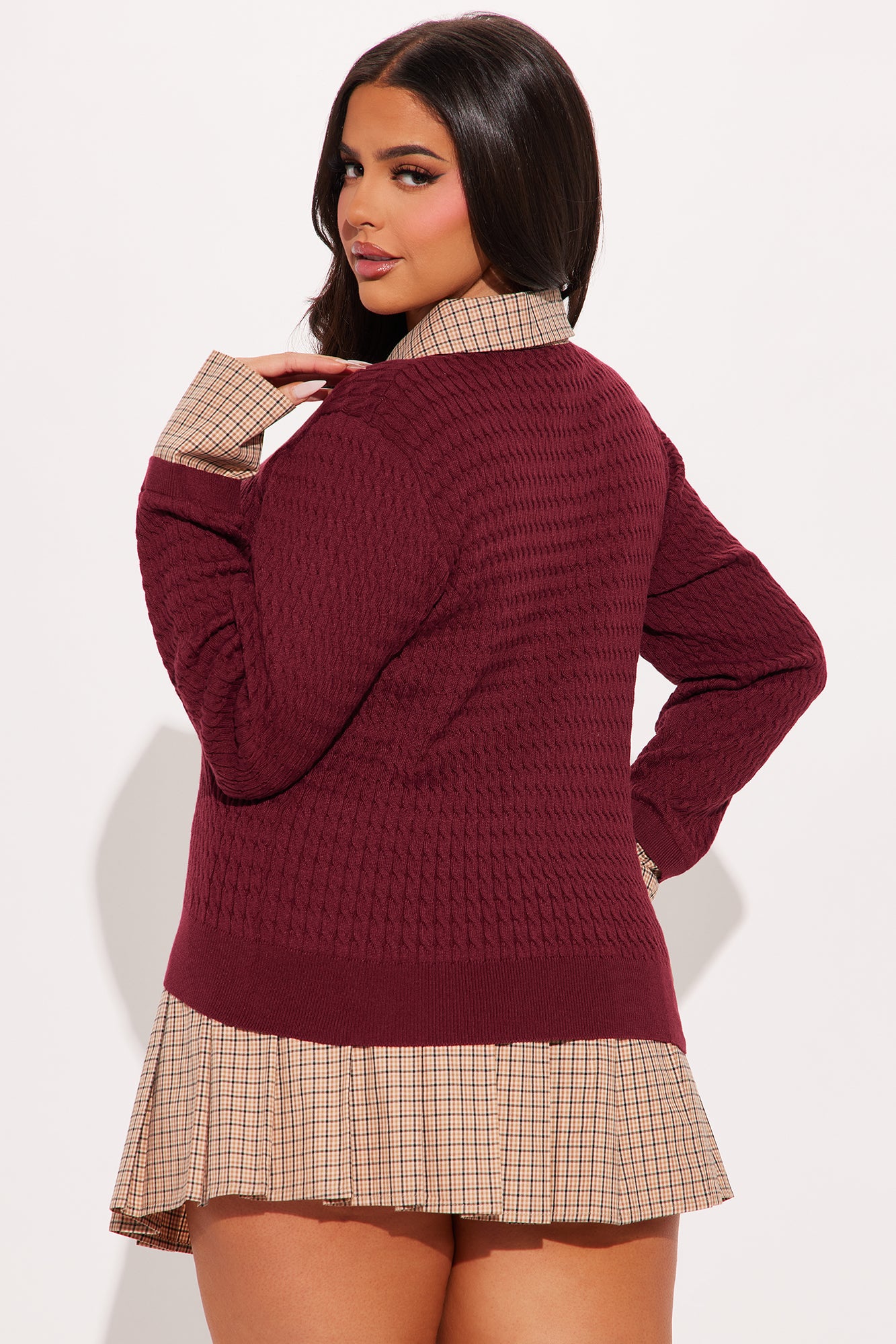 Prep School Skirt Set - Burgundy/combo - Image 7
