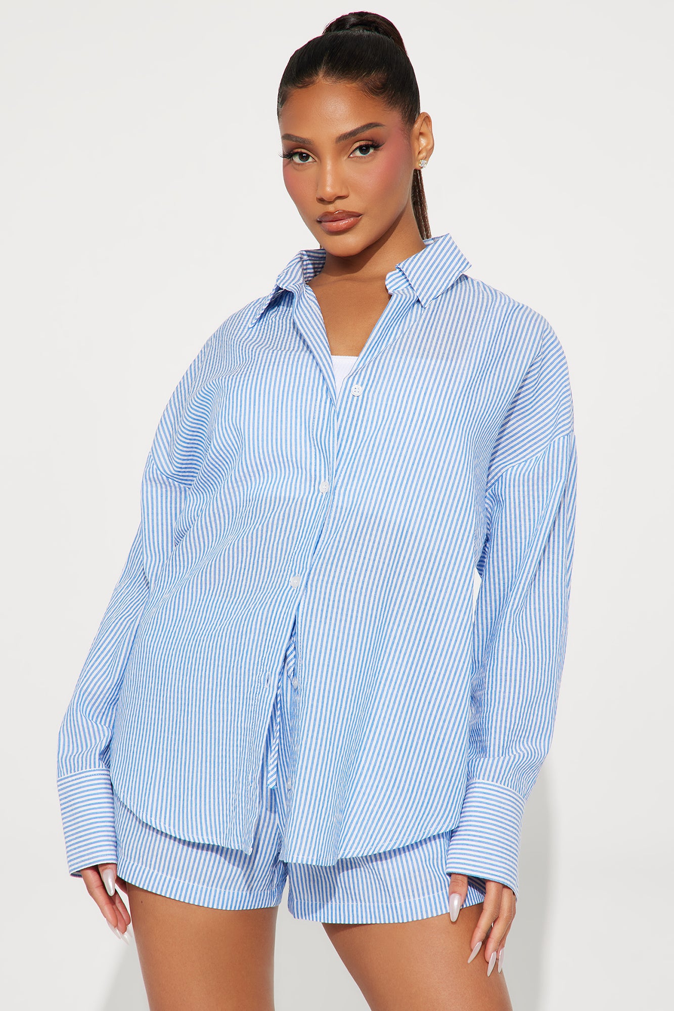 Sara Striped Short Set - Blue - Image 4
