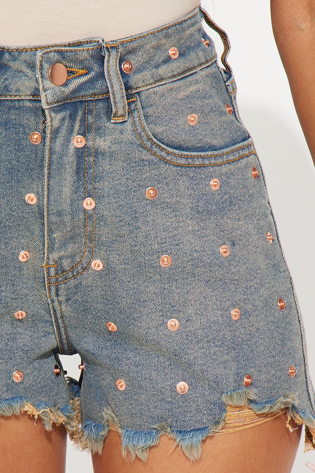 Under The Sun Studded Denim Shorts - Vintage Wash - Image 3