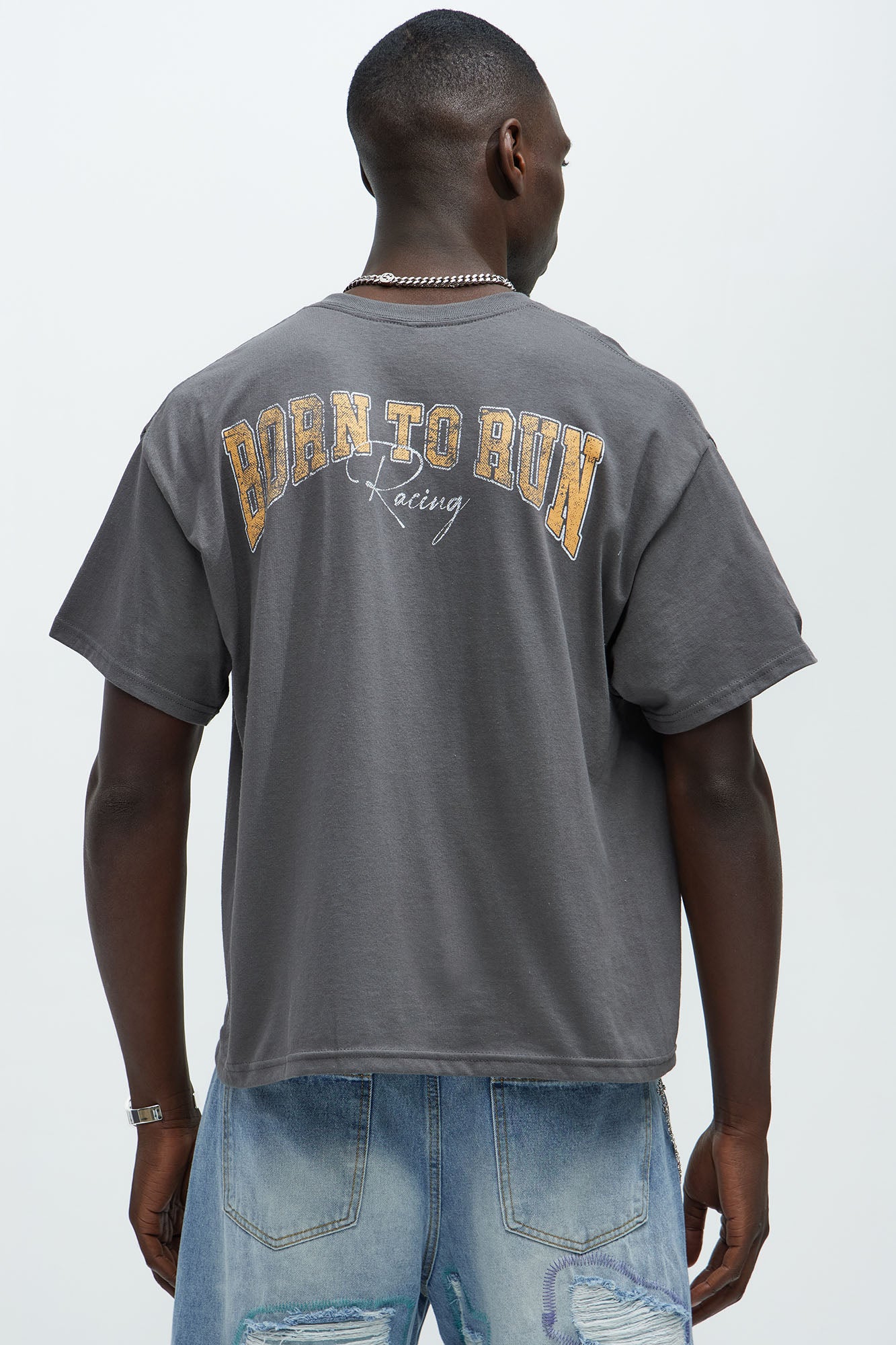 Born To Run Short Sleeve Cropped Tee - Charcoal - Image 3