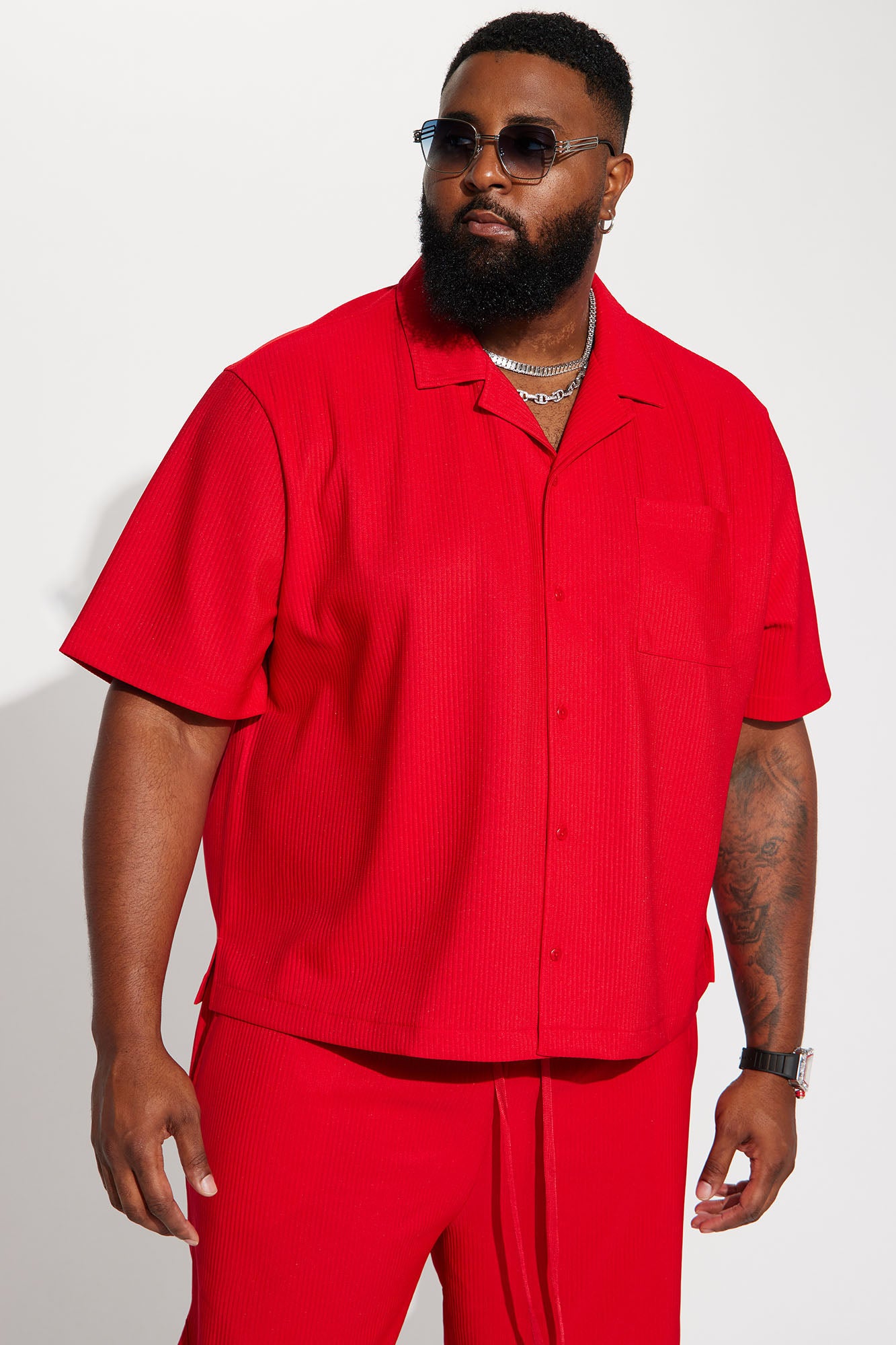 Show Up Short Sleeve Cuban Shirt - Red - Image 5