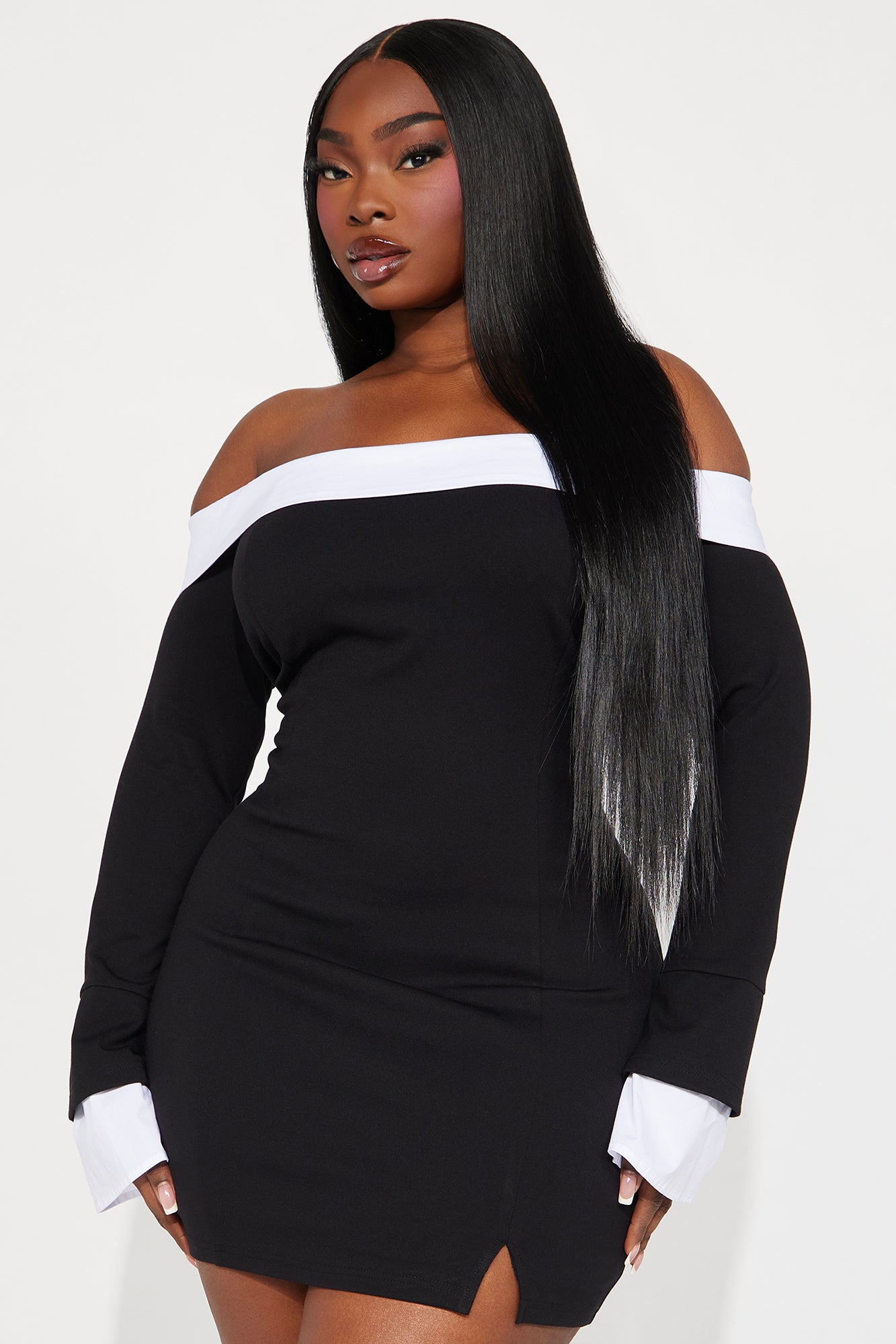 Alice Off Shoulder Mini Dress - Black/White - Image 7