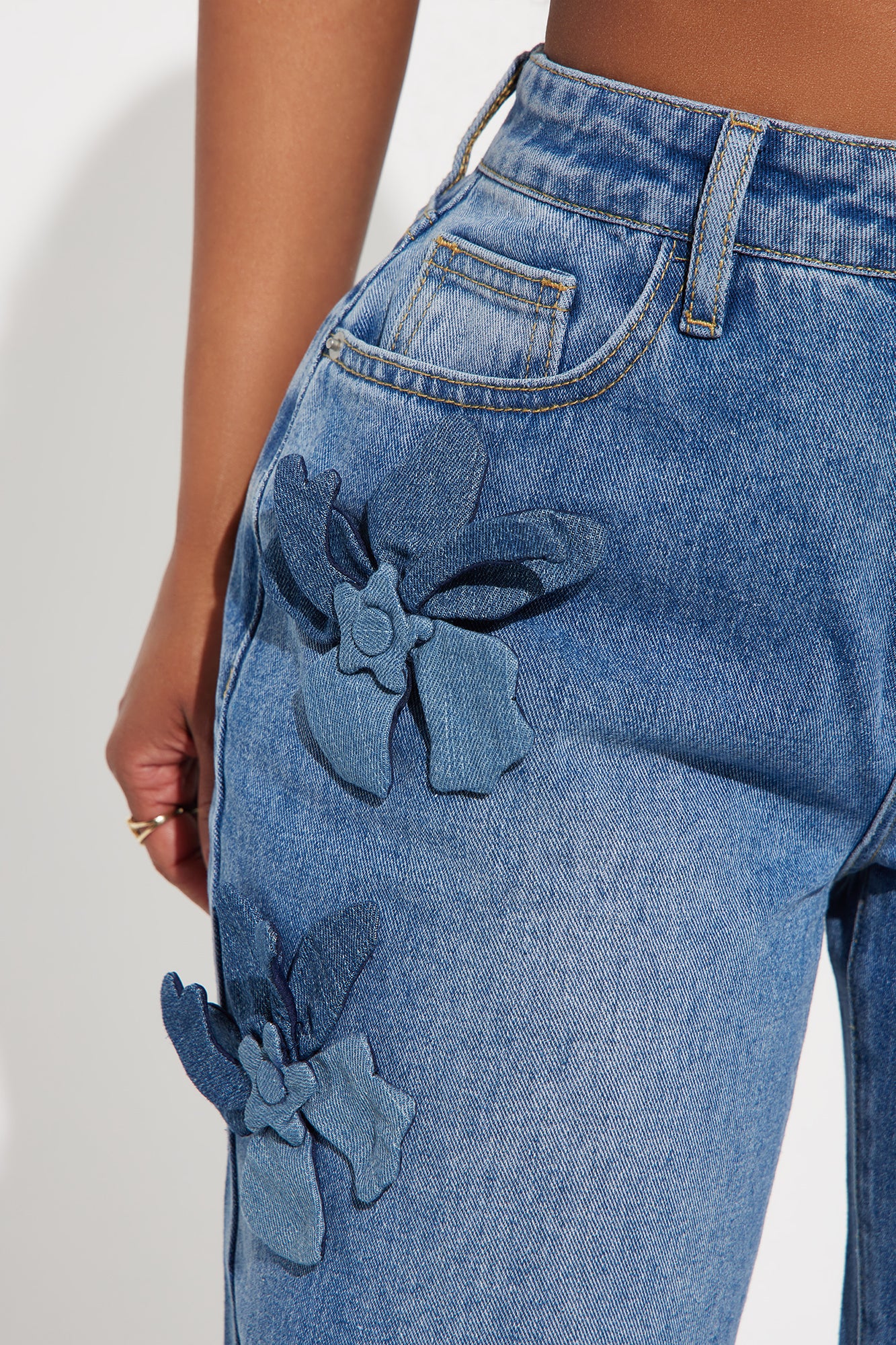 Floria Baggy Flower Applique Jeans - Medium Wash - Image 3