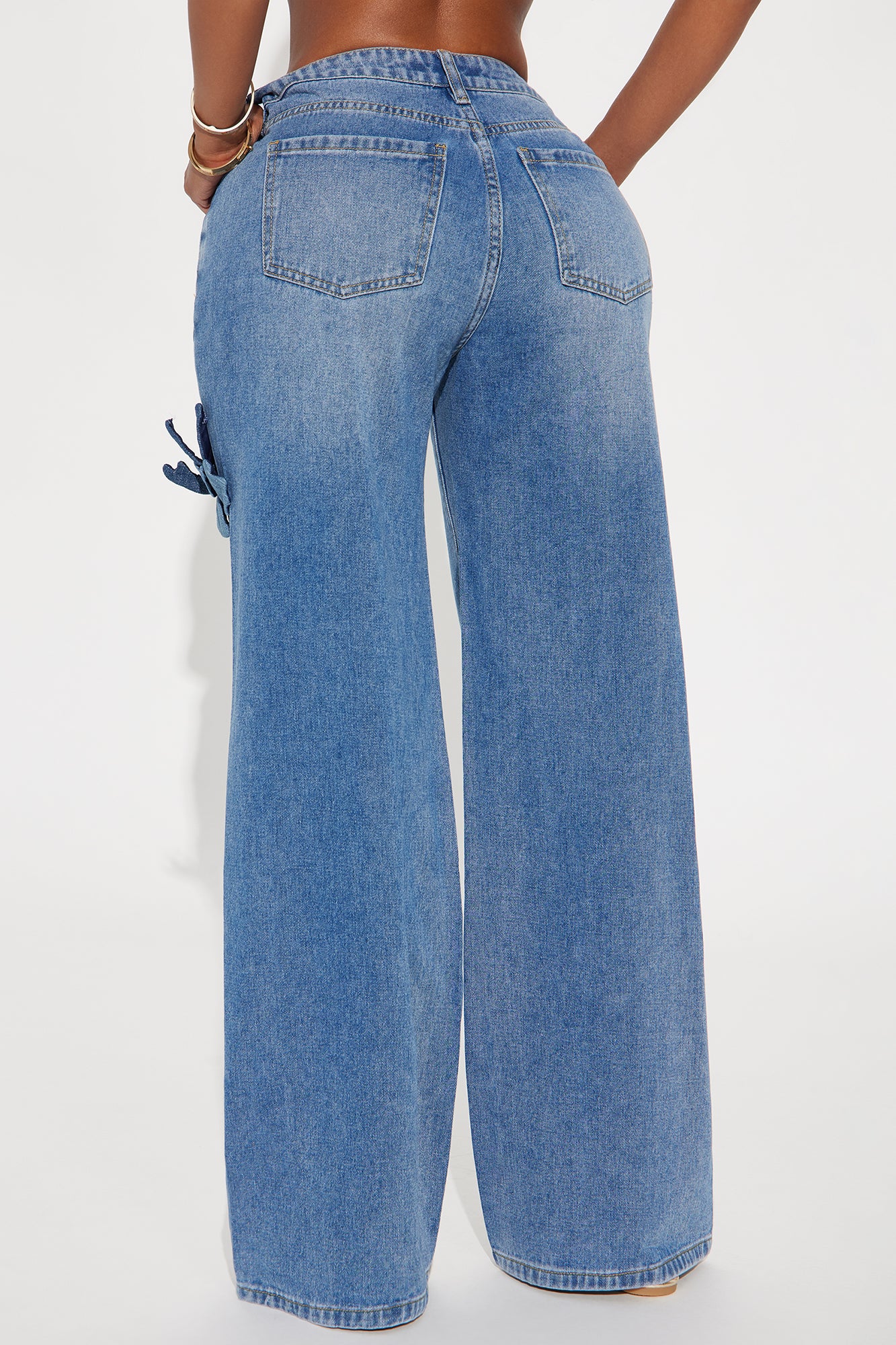 Floria Baggy Flower Applique Jeans - Medium Wash - Image 4