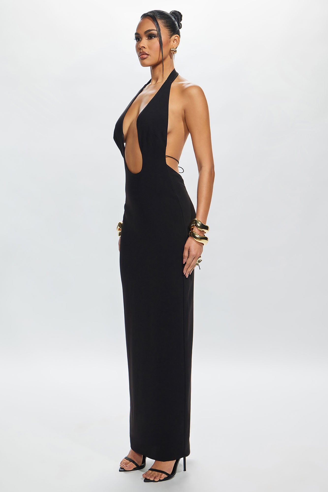 Isabella Plunge Maxi Dress - Black - Image 8