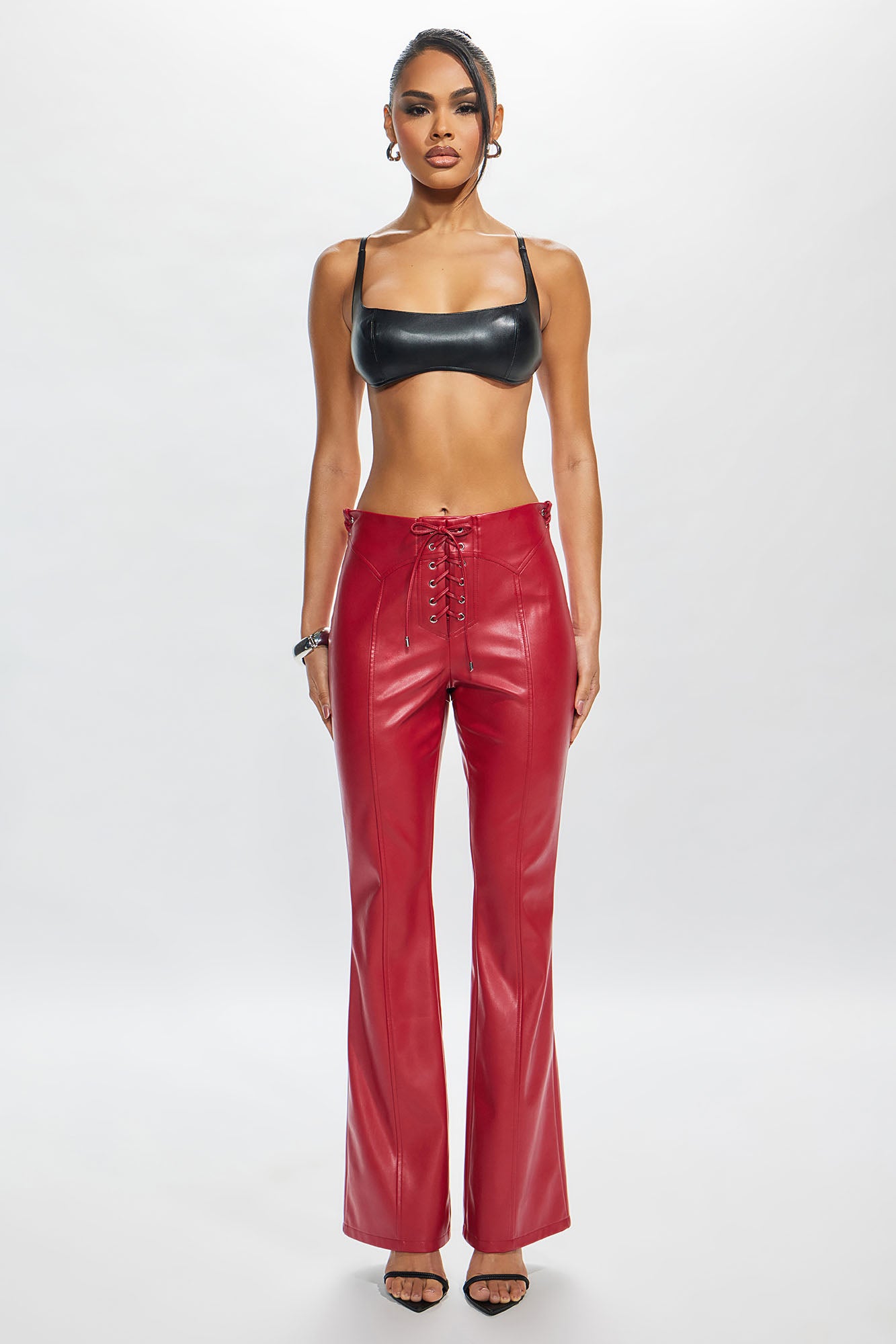 Vivienne Faux Leather Lace Up Pant - Red - Image 7