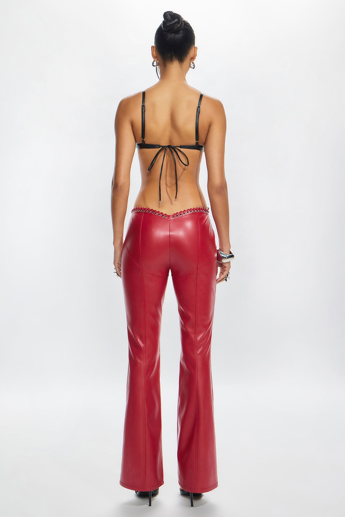 Vivienne Faux Leather Lace Up Pant - Red - Image 10