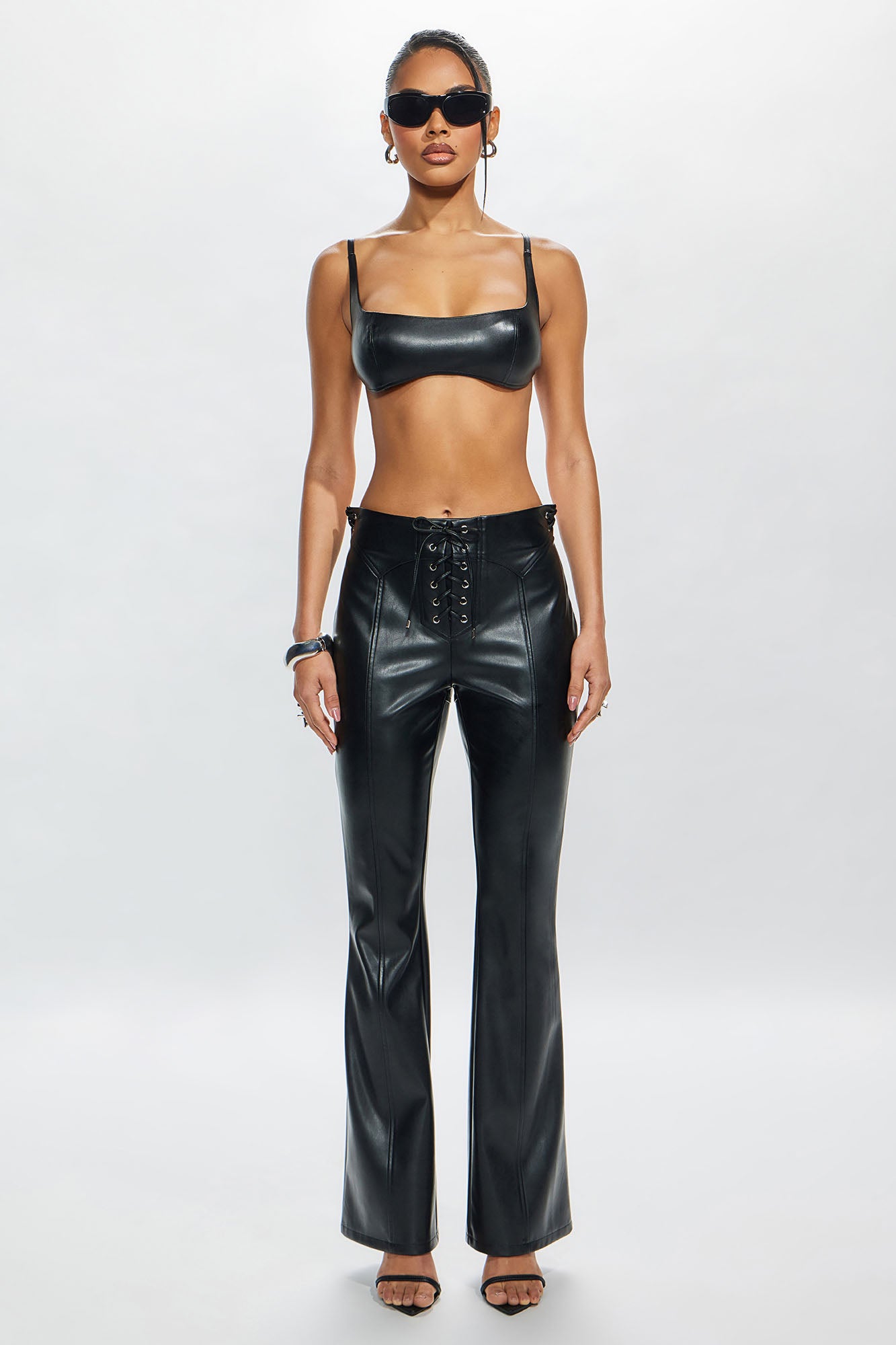 Vivienne Faux Leather Lace Up Pant - Black - Image 10