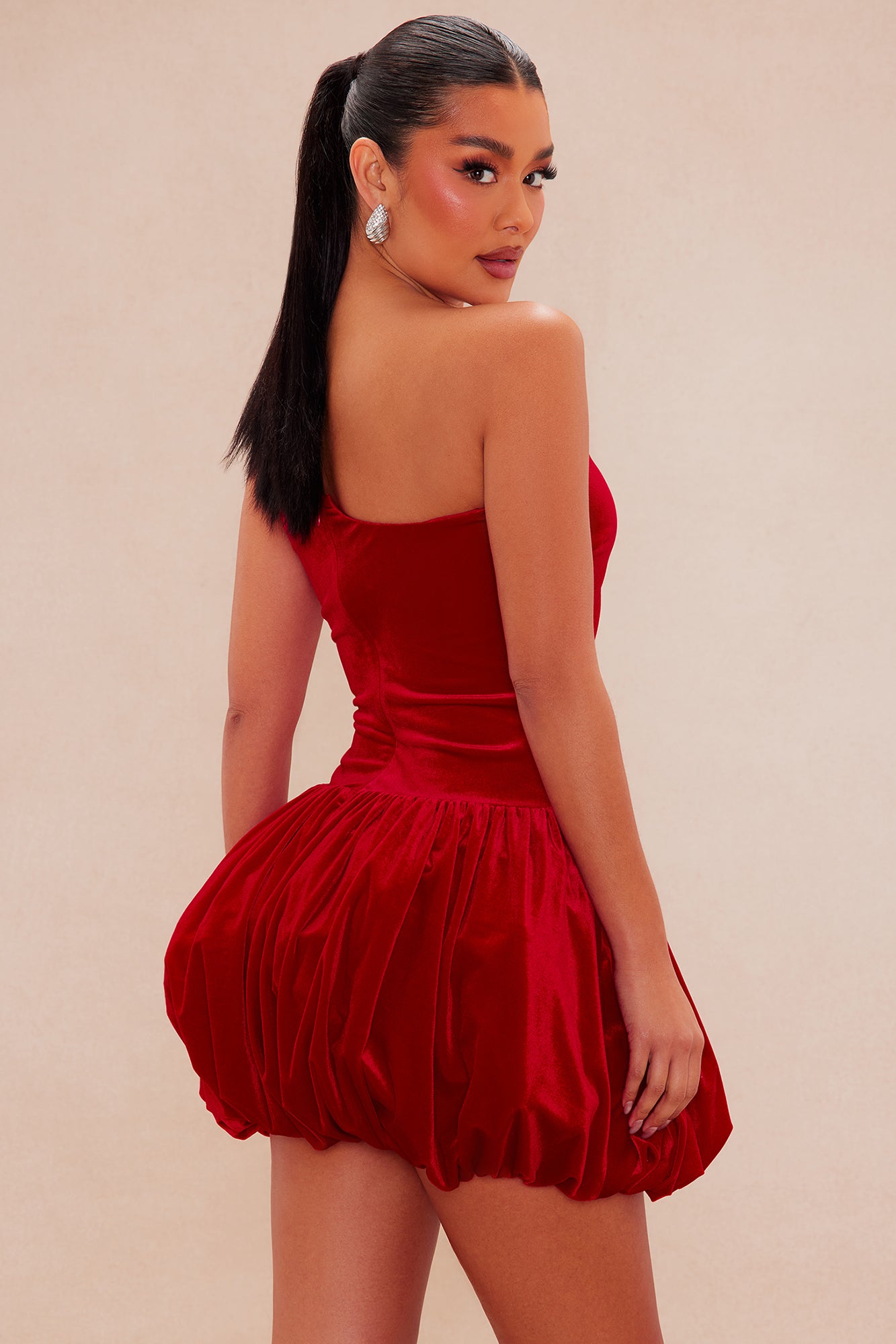 Esme Velvet Mini Dress - Red - Image 4