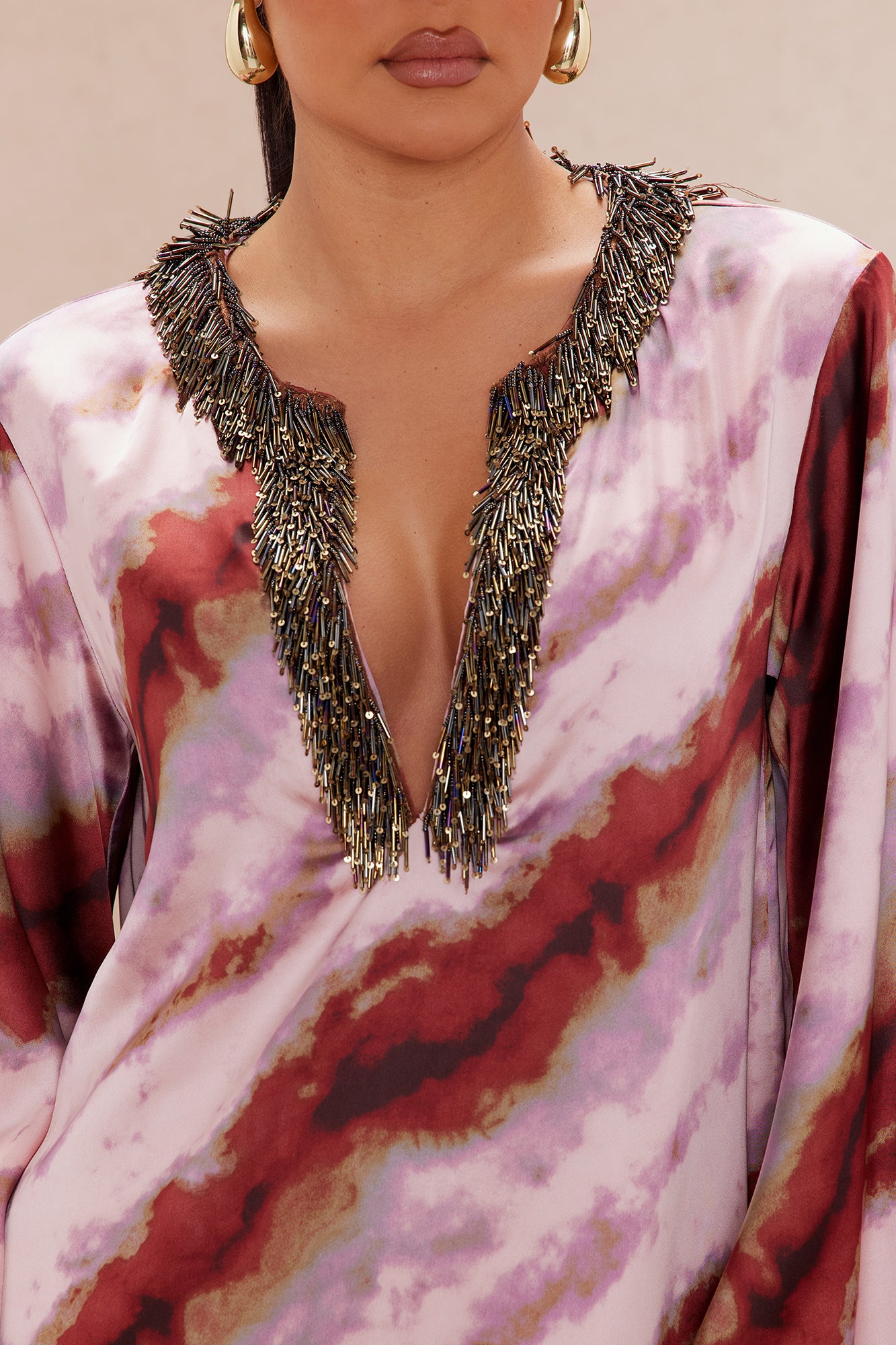 Stella Satin Kaftan Maxi Dress - Mauve/combo - Image 3