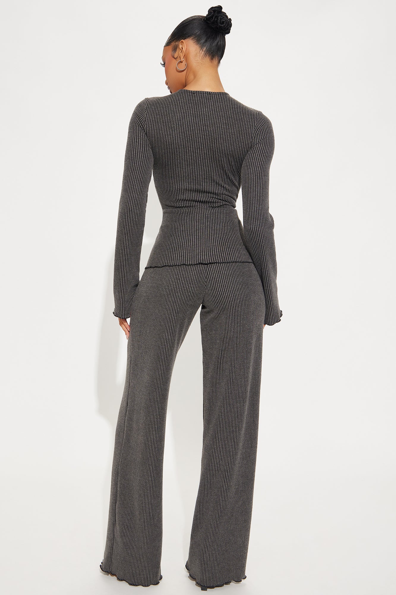 The Ava Ribbed Pant Set - Charcoal - Image 3