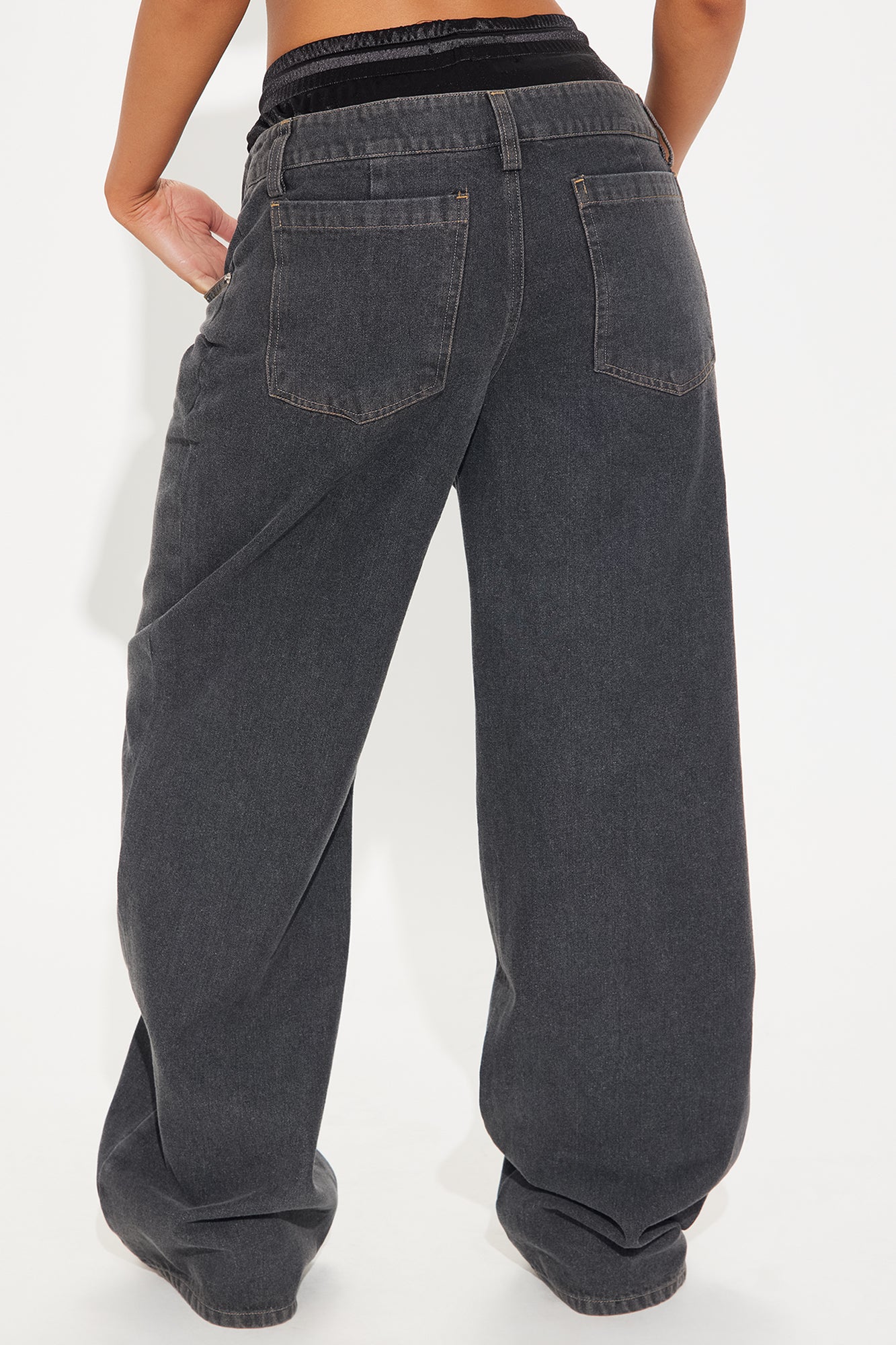 Ball In Your Court Non Stretch Short Detail Baggy Jeans - Black Wash - Image 3