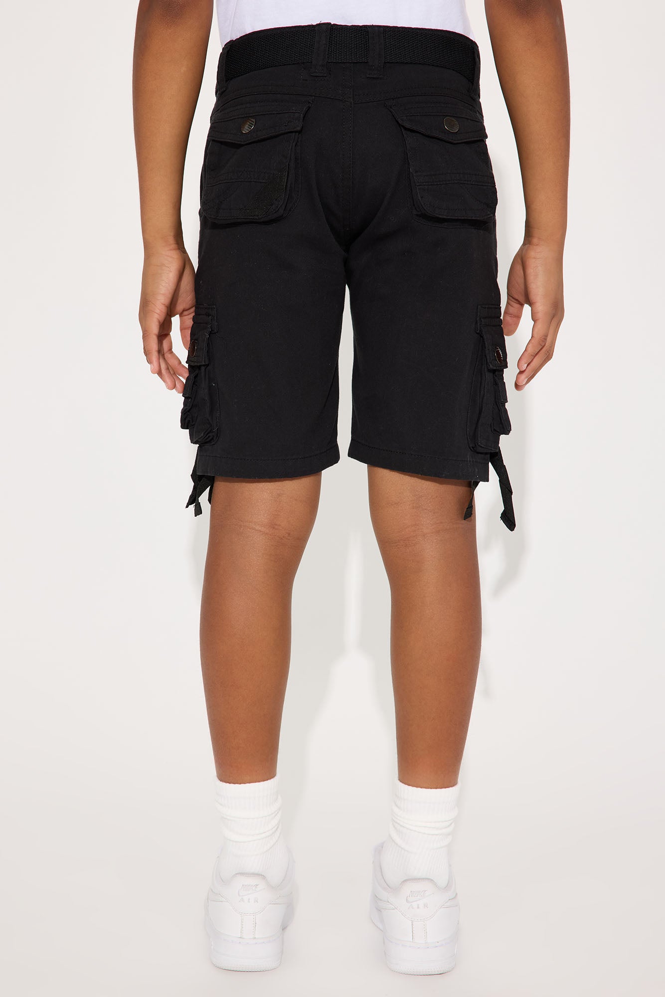 Mini Belted Poplin Cargo Shorts - Black - Image 4