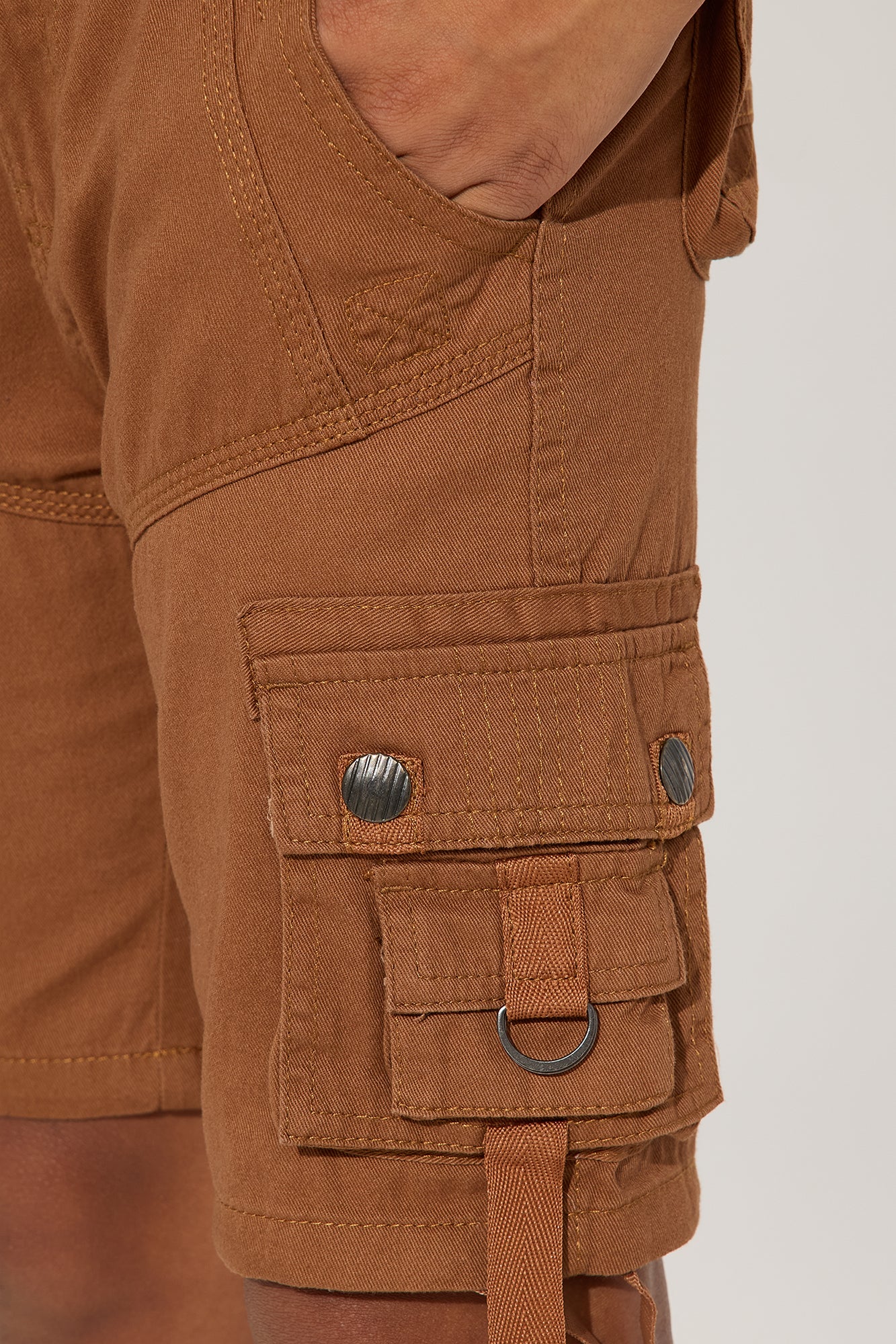 Mini Belted Poplin Cargo Shorts - Khaki - Image 3
