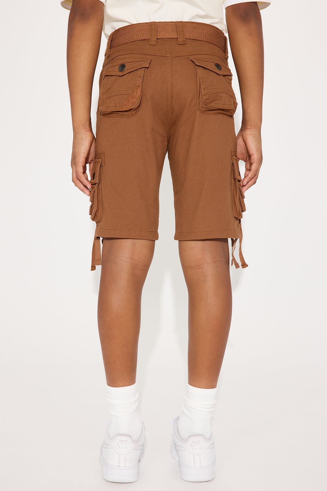 Mini Belted Poplin Cargo Shorts - Khaki - Image 4