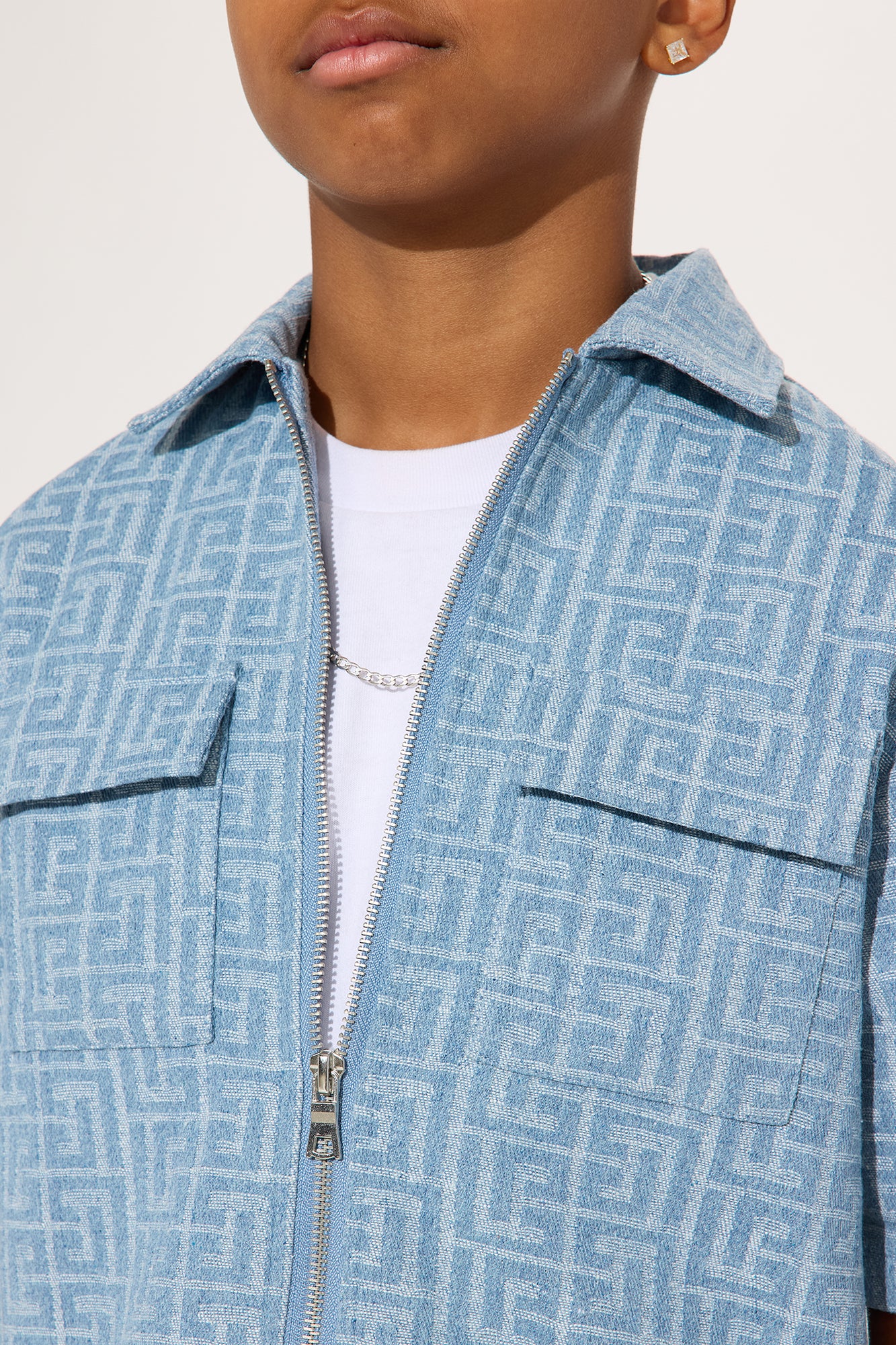 Mini Fallon Jacquard Zip Shirt - Blue - Image 3