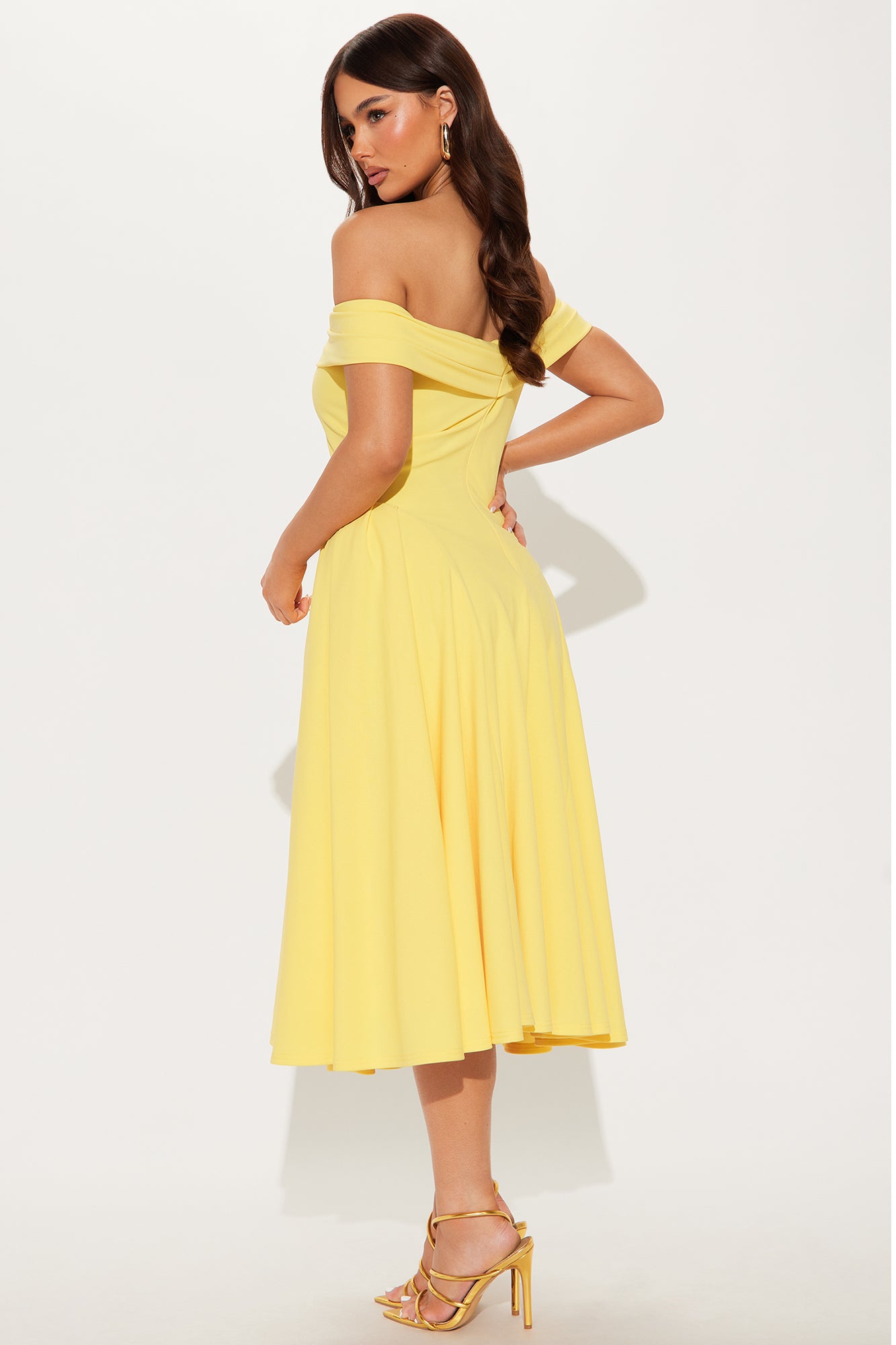 Yara Off Shoulder Midi Dress - Yellow - Image 3