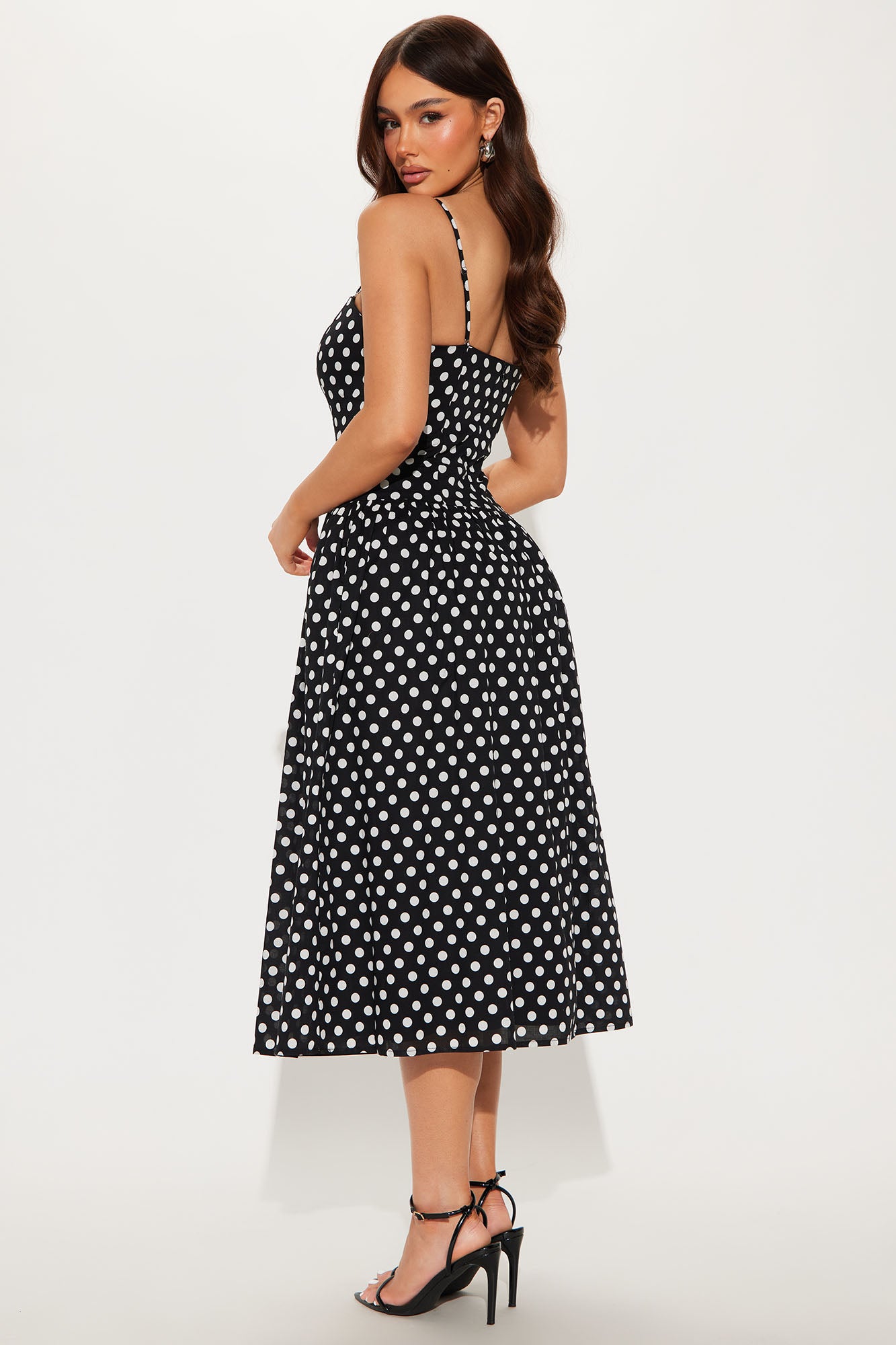Valerie Polka Dot Midi Dress - Black - Image 4