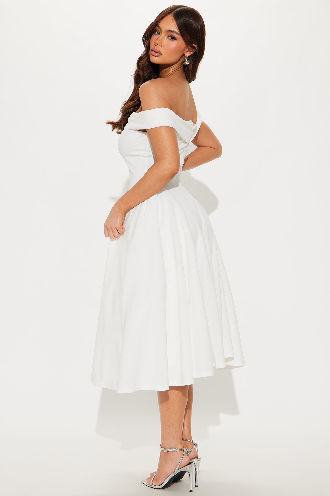 Yara Off Shoulder Midi Dress - White - Image 3