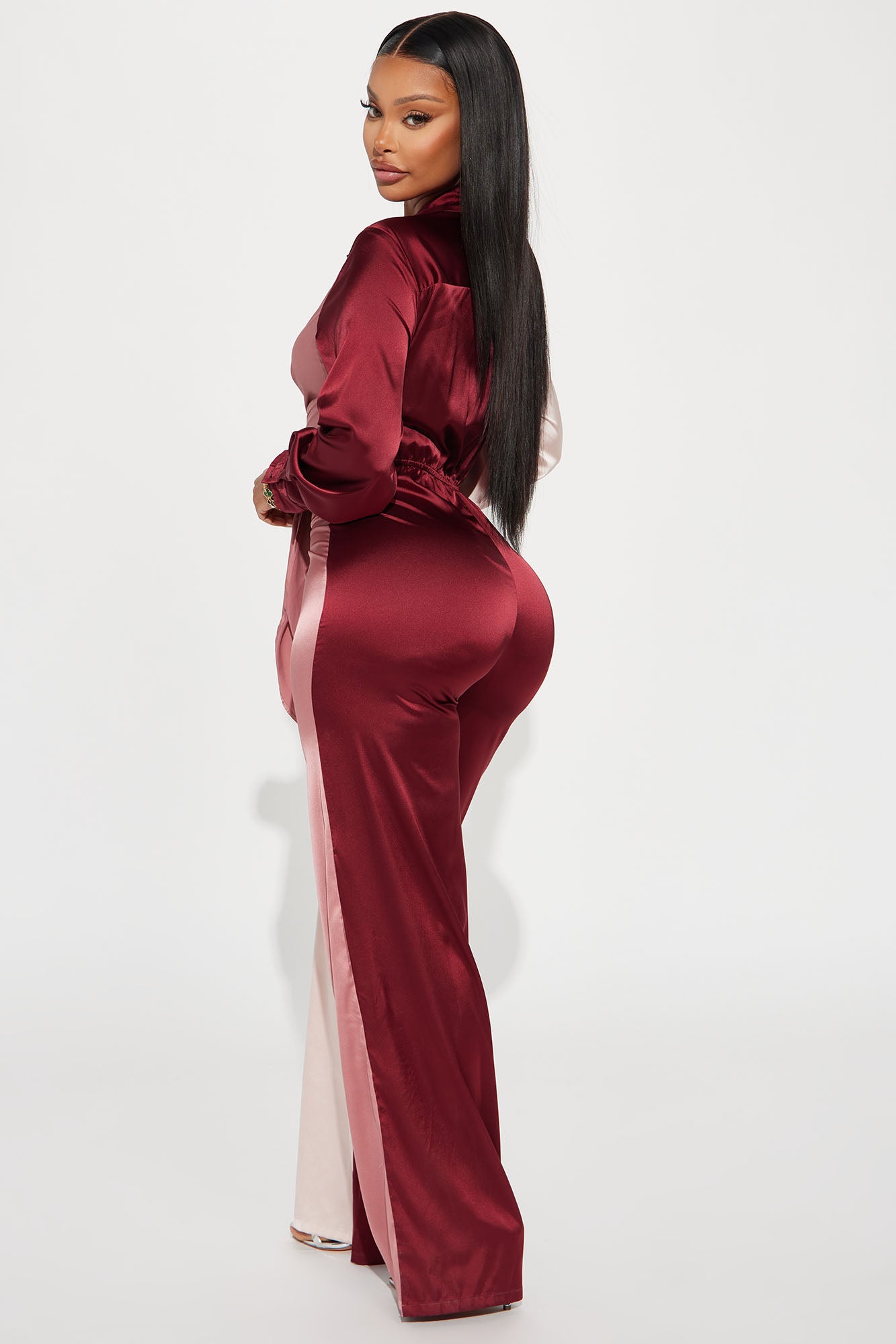 Beauty In A Bottle Satin Jumpsuit - Burgundy/combo - Image 3