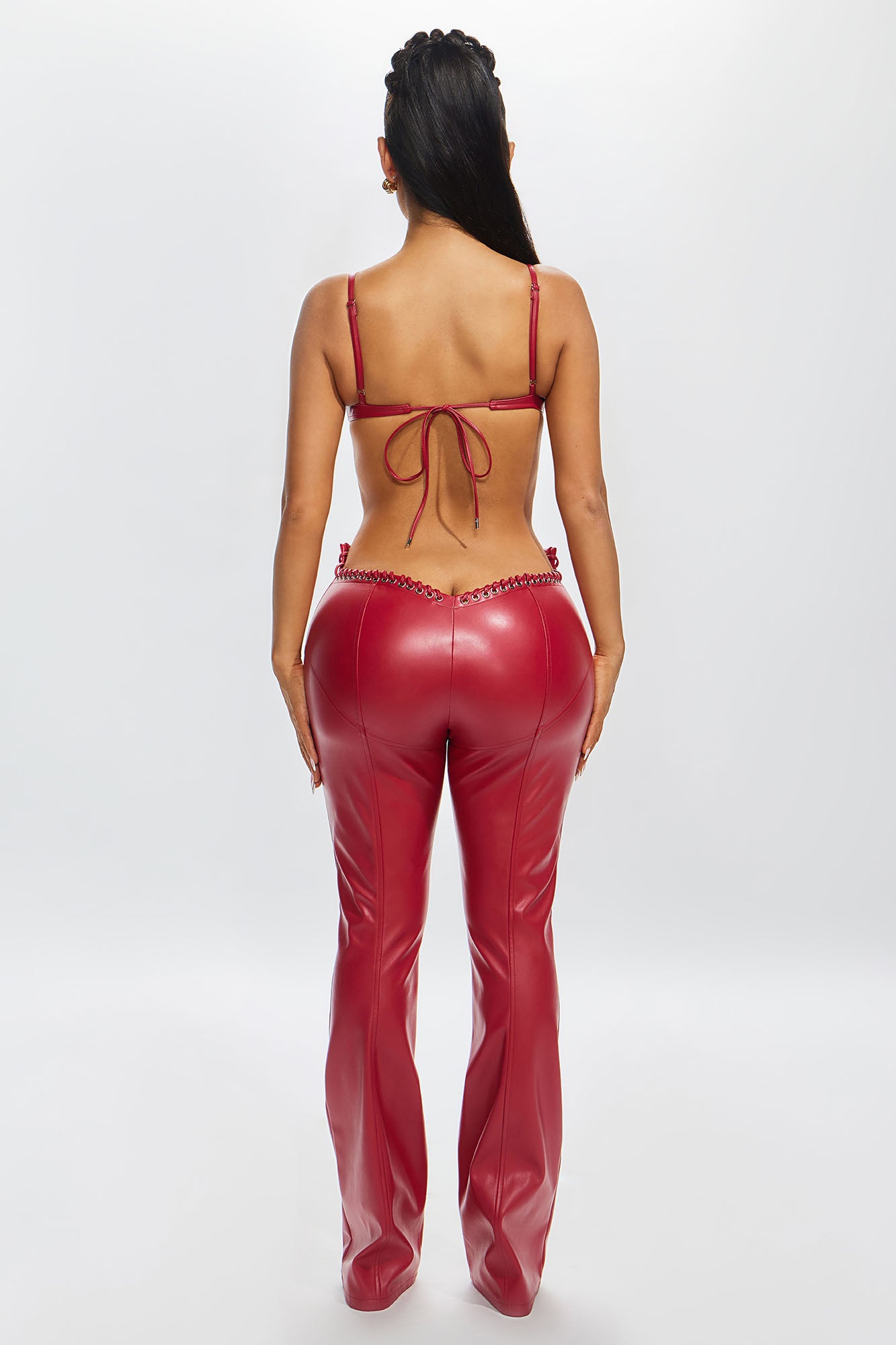 Vivienne Faux Leather Lace Up Pant - Red - Image 5