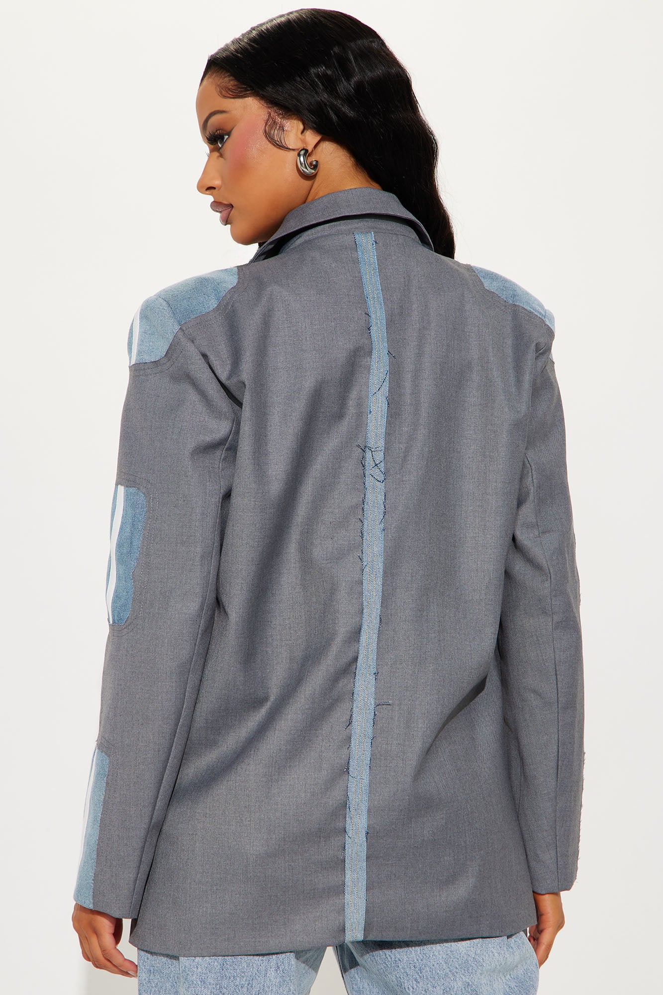 Take The Edge Off Mix Media Blazer - Grey/combo - Image 4