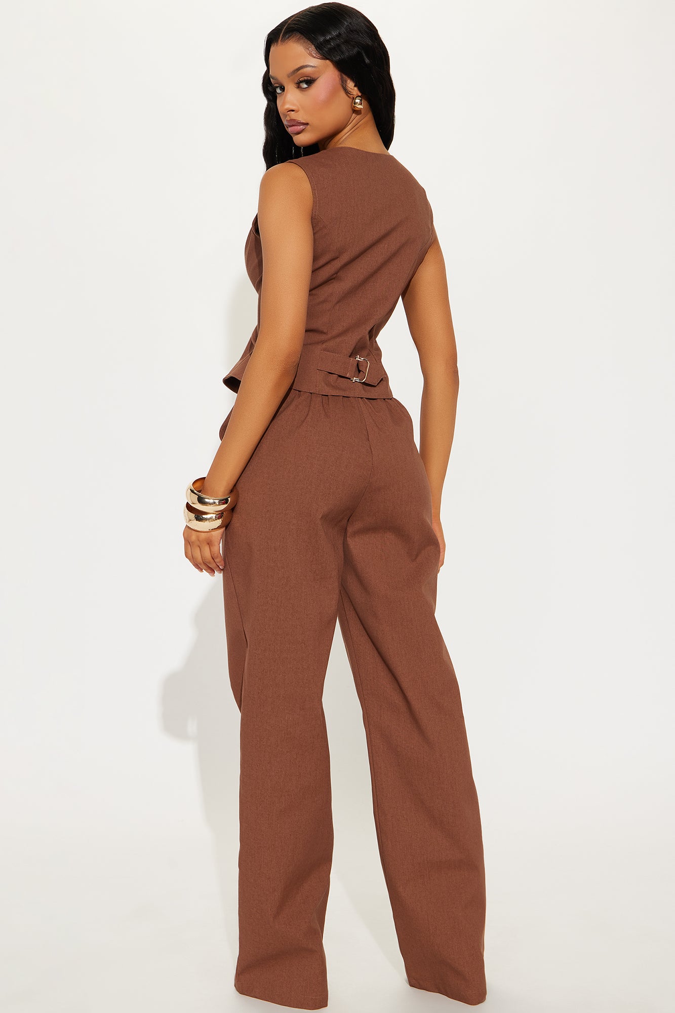 Erin Linen Vest Pant Set - Brown - Image 3