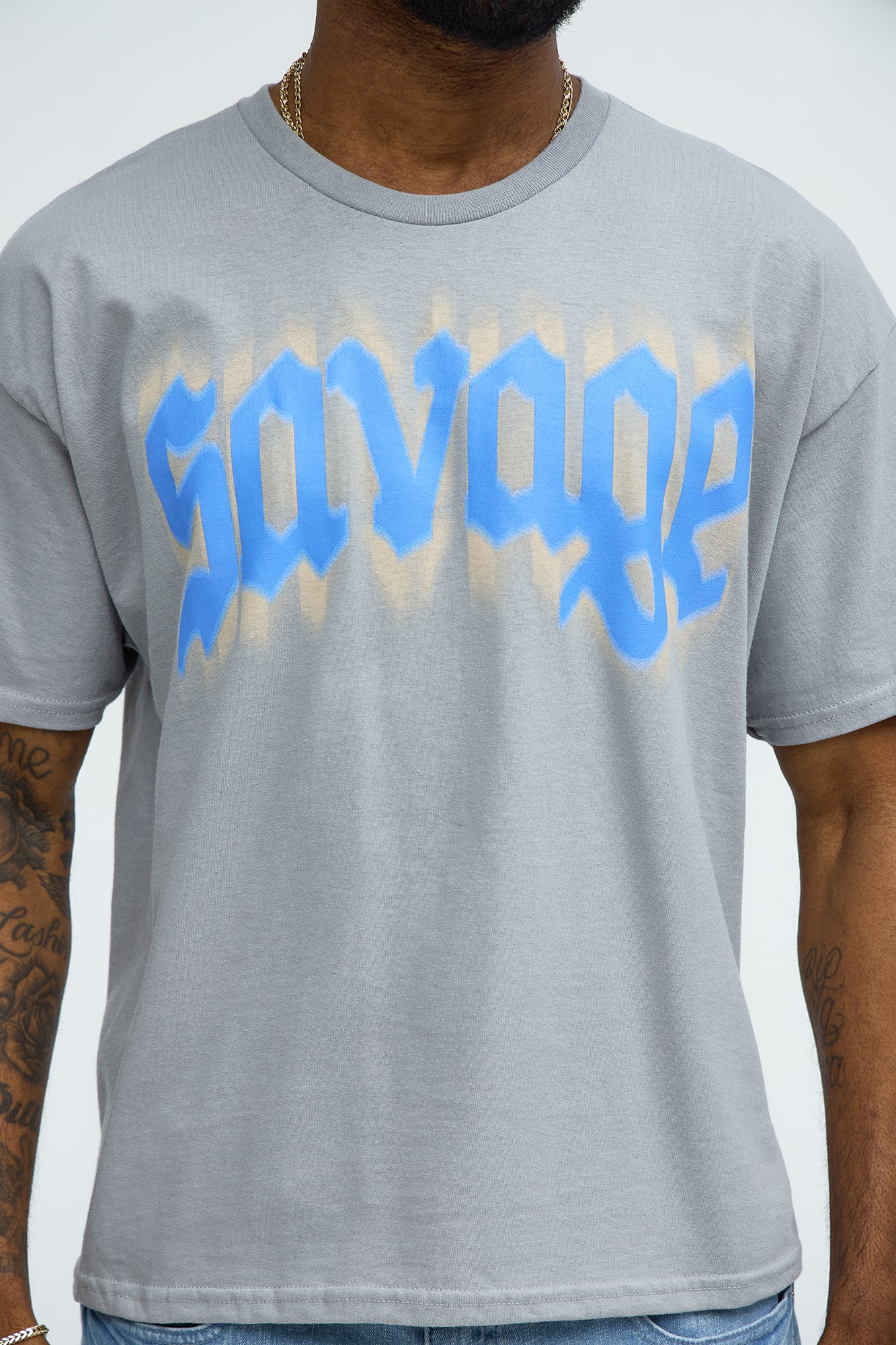 Savage Short Sleeve Cropped Tee - Grey - Image 3