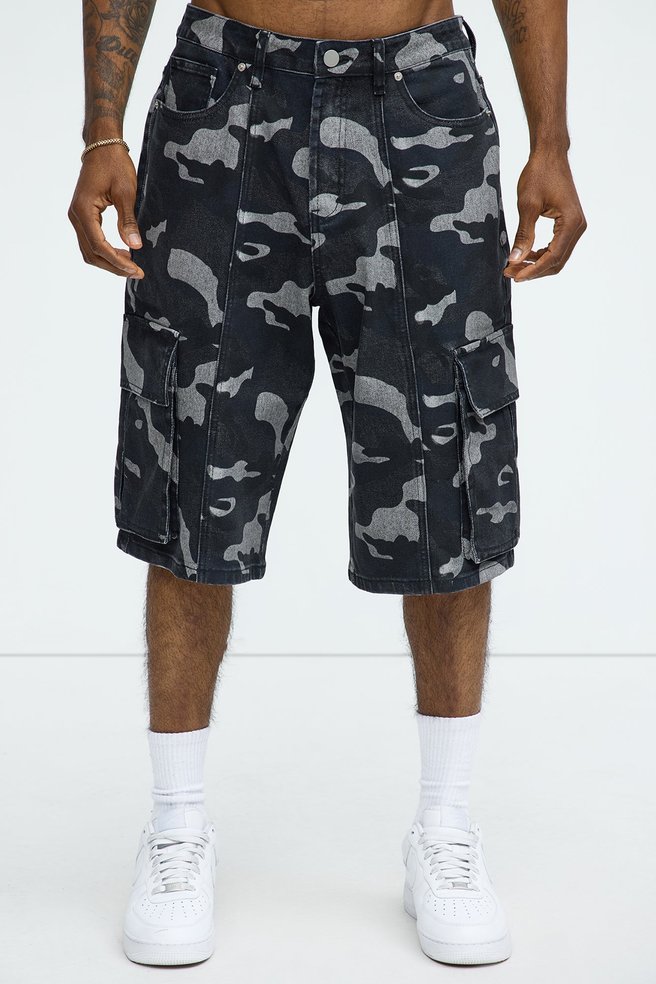 Cargo Camo Baggy Denim Shorts - Black/combo - Image 4