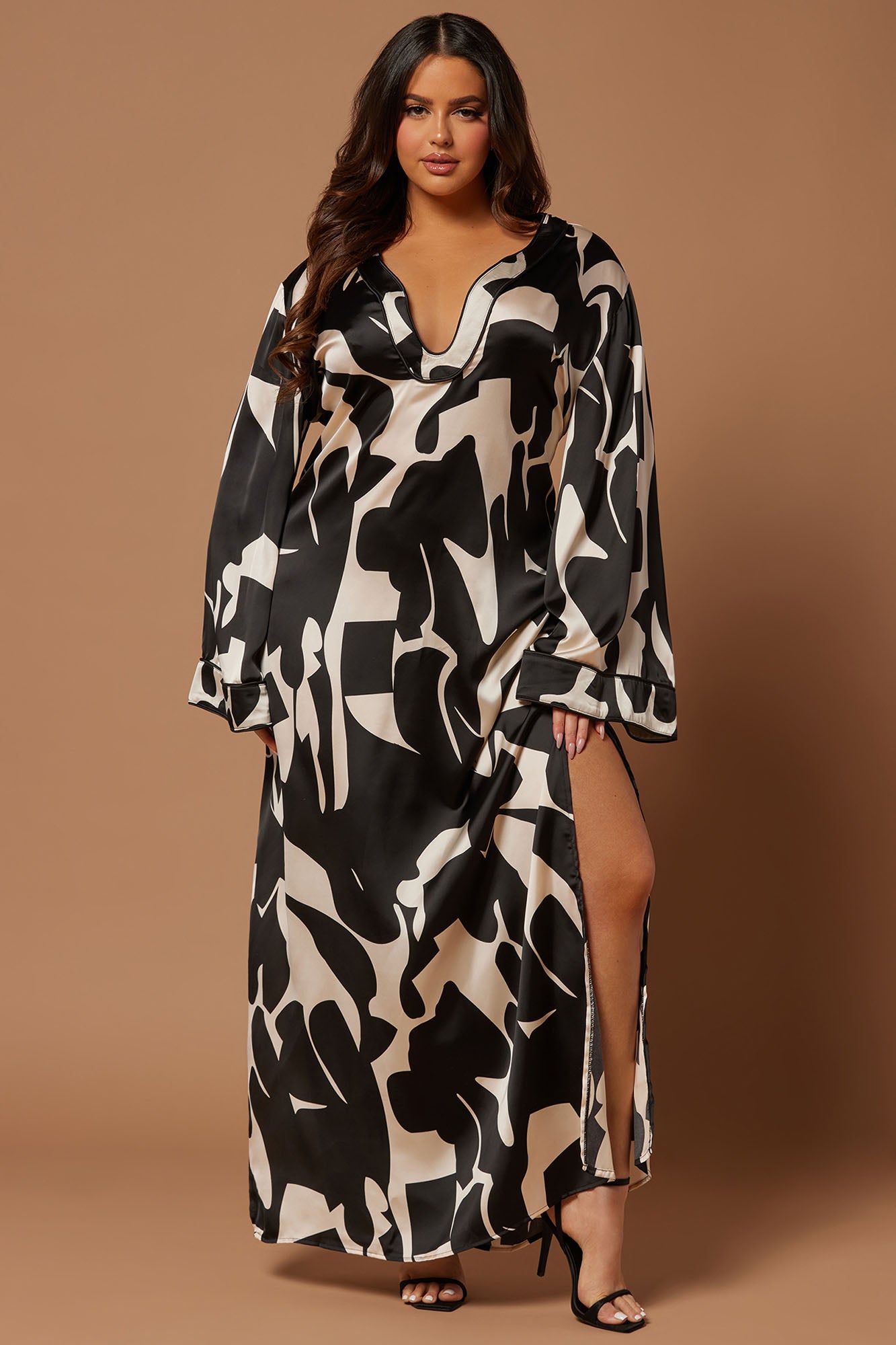 Seoul Satin Kaftan Maxi Dress - Black/combo - Image 5