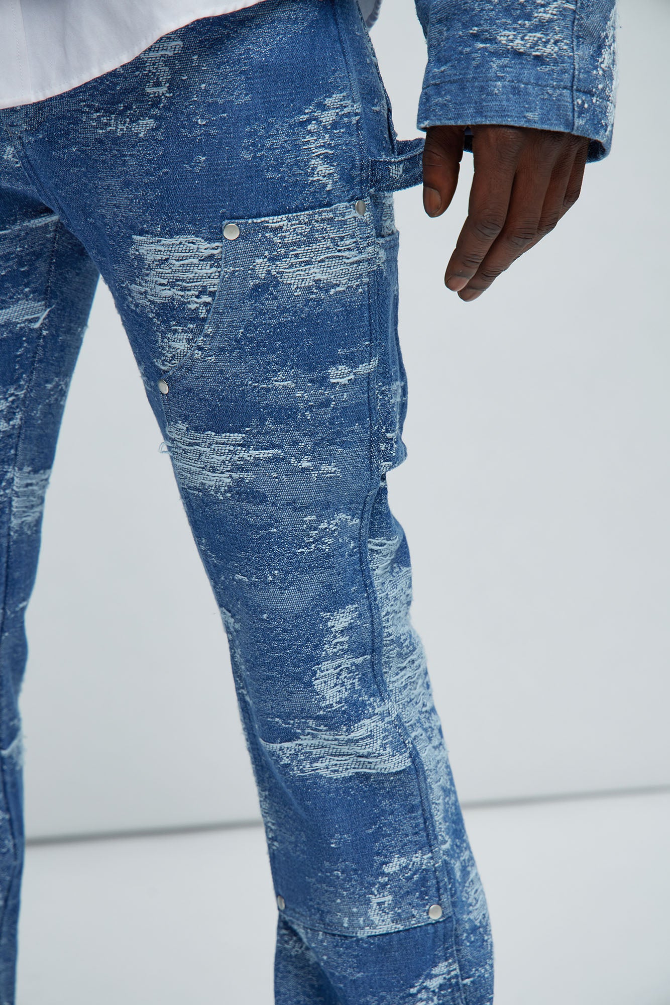 Cloud 9 Textured Slim Flare Carpenter Jeans - Light Blue - Image 3
