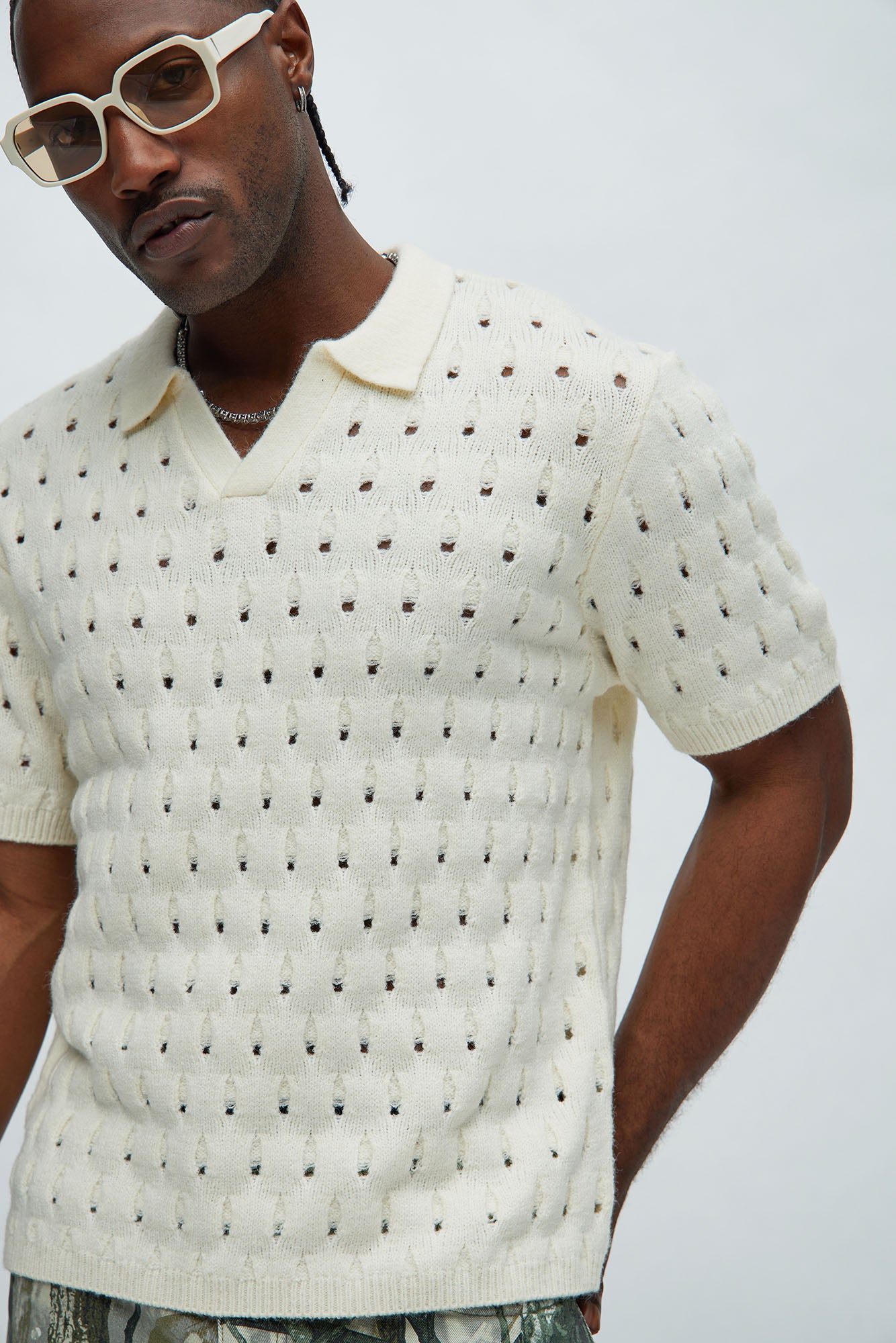 Jaxton Textured Polo - Cream - Image 3