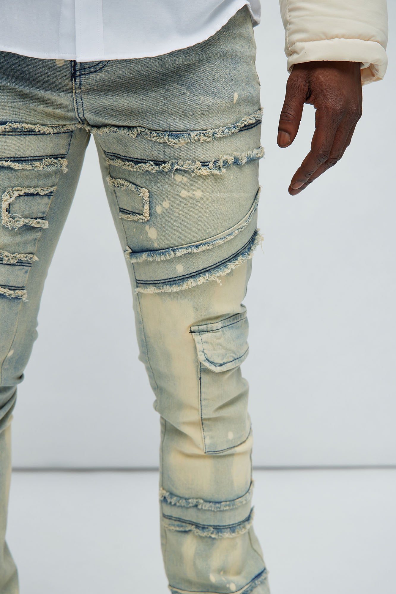 With Some Fray Skinny Flare Cargo Jeans - Light Blue Wash - Image 3
