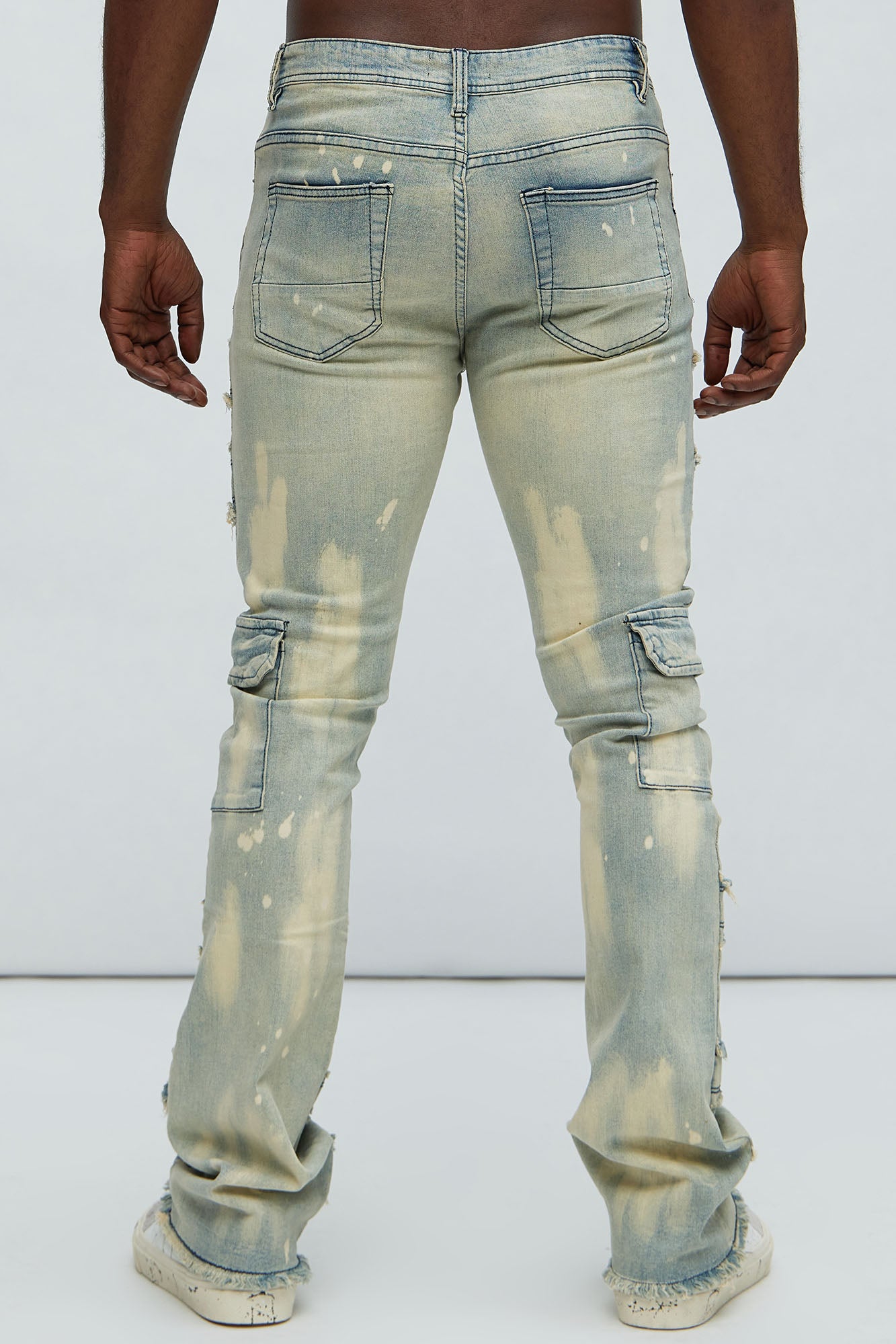 With Some Fray Skinny Flare Cargo Jeans - Light Blue Wash - Image 4