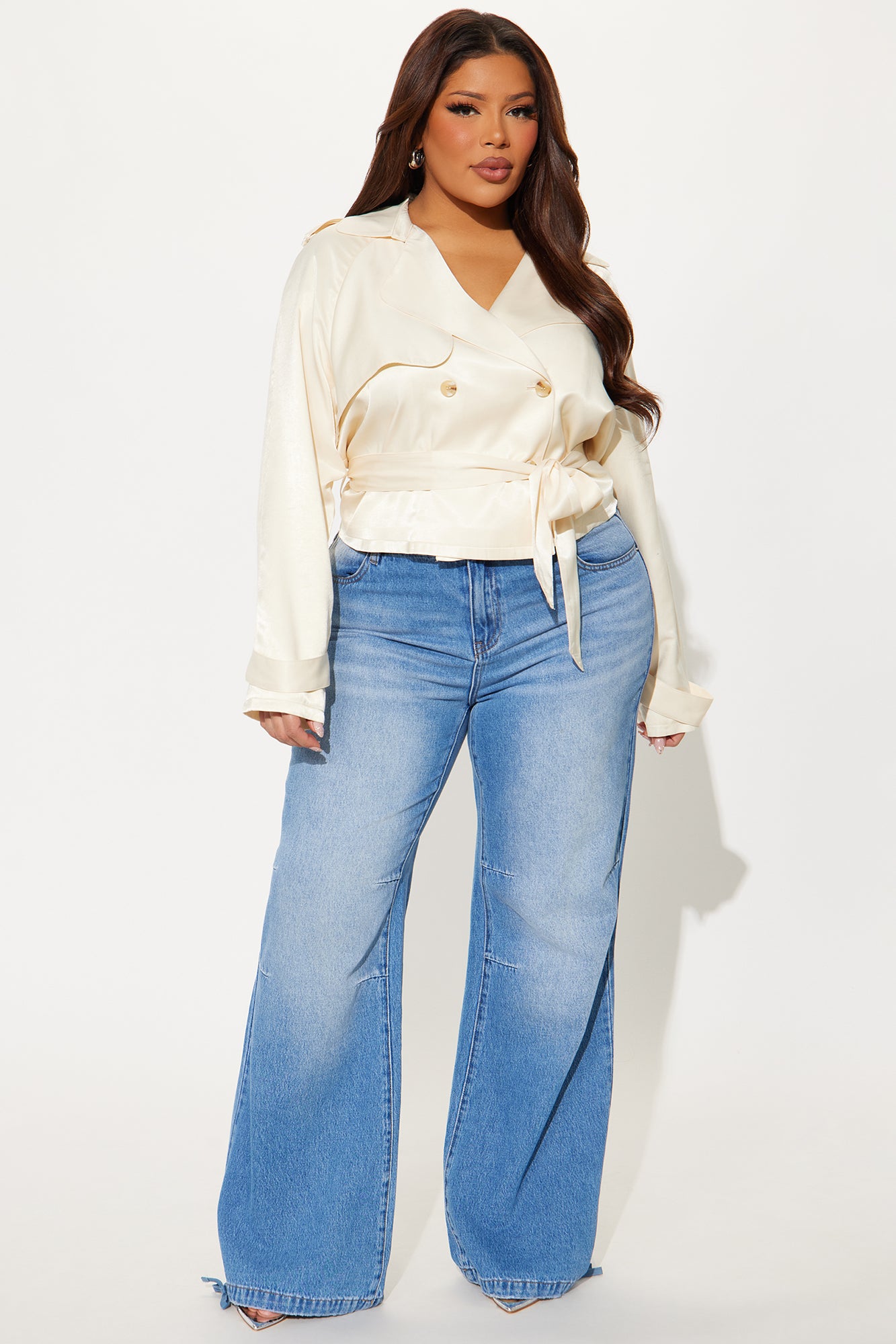 Jayla Satin Cropped Trench - Cream - Image 5