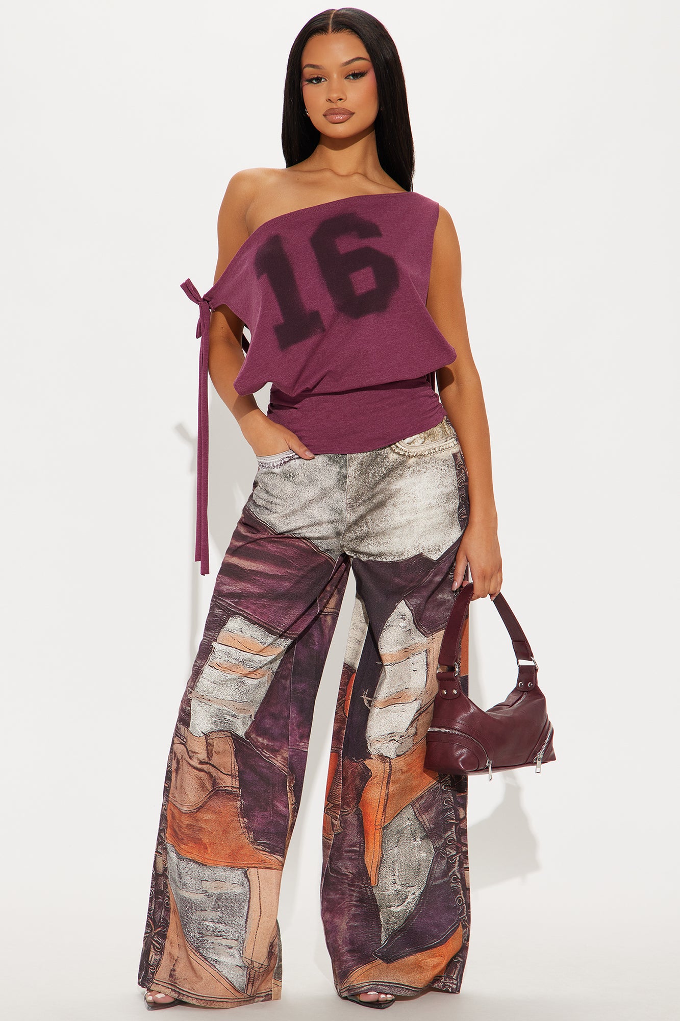 Can't Stress Me Off Shoulder Backless Top - Burgundy - Image 3