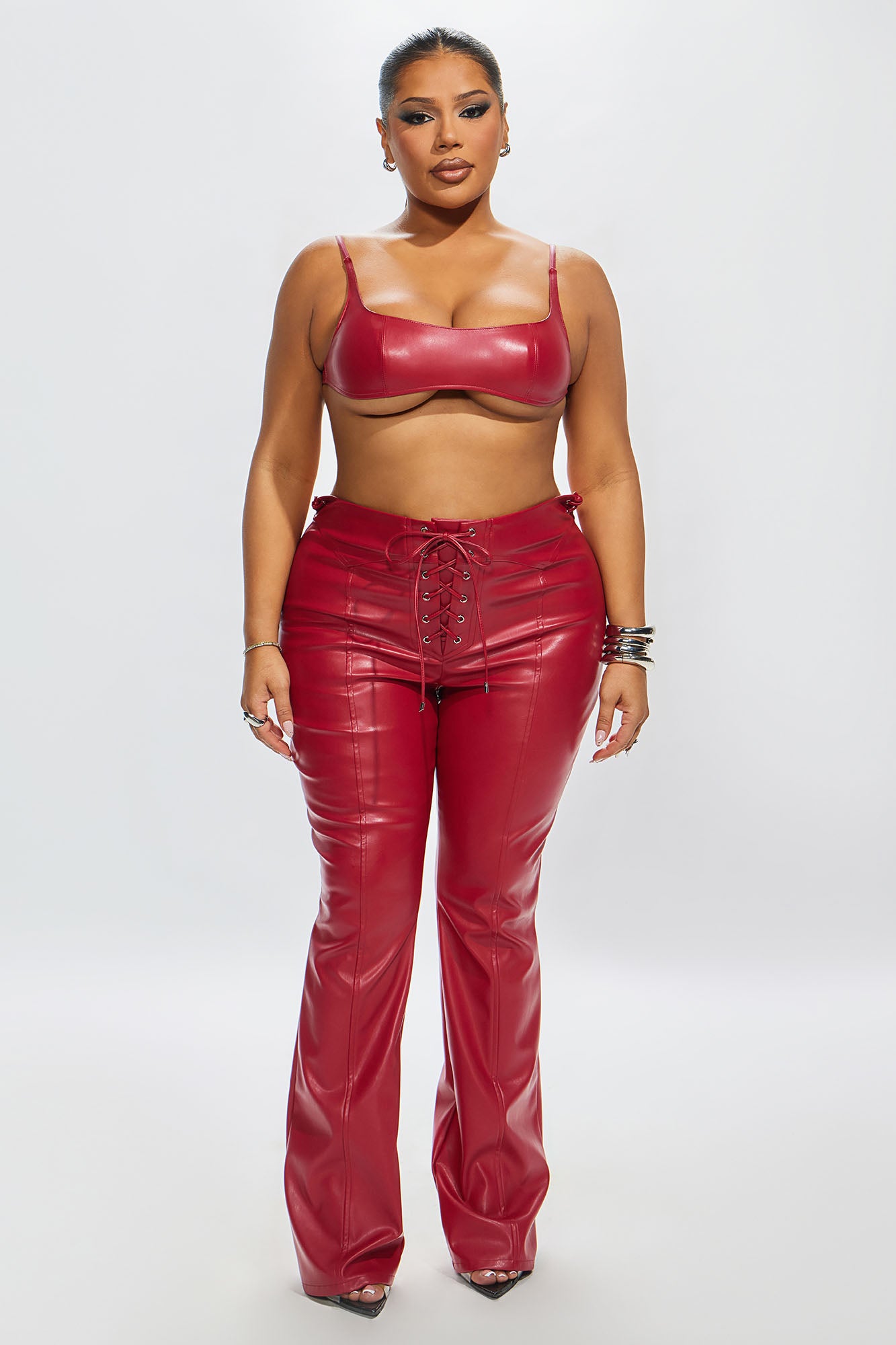Vivienne Faux Leather Lace Up Pant - Red - Image 14