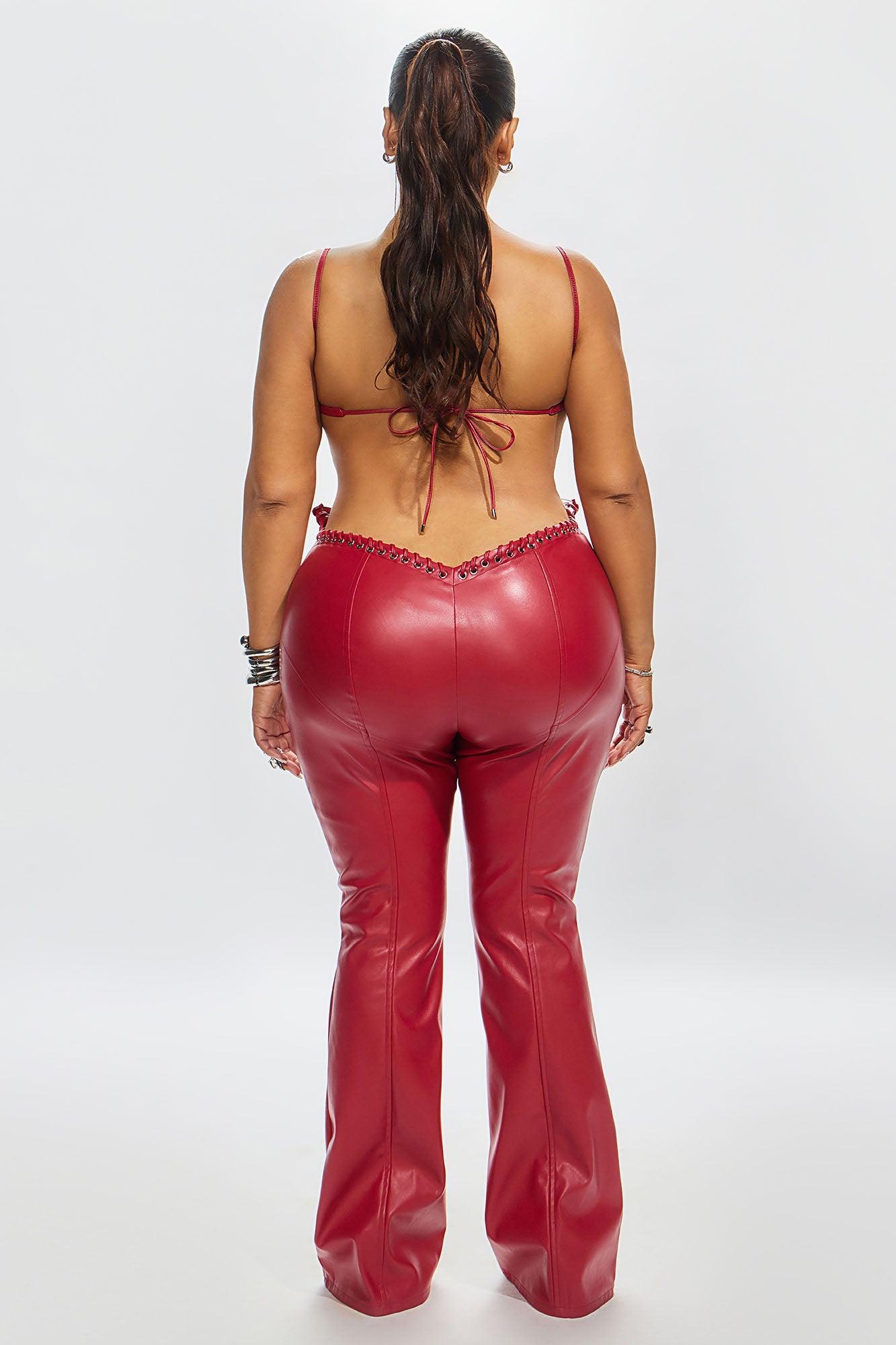 Vivienne Faux Leather Lace Up Pant - Red - Image 17