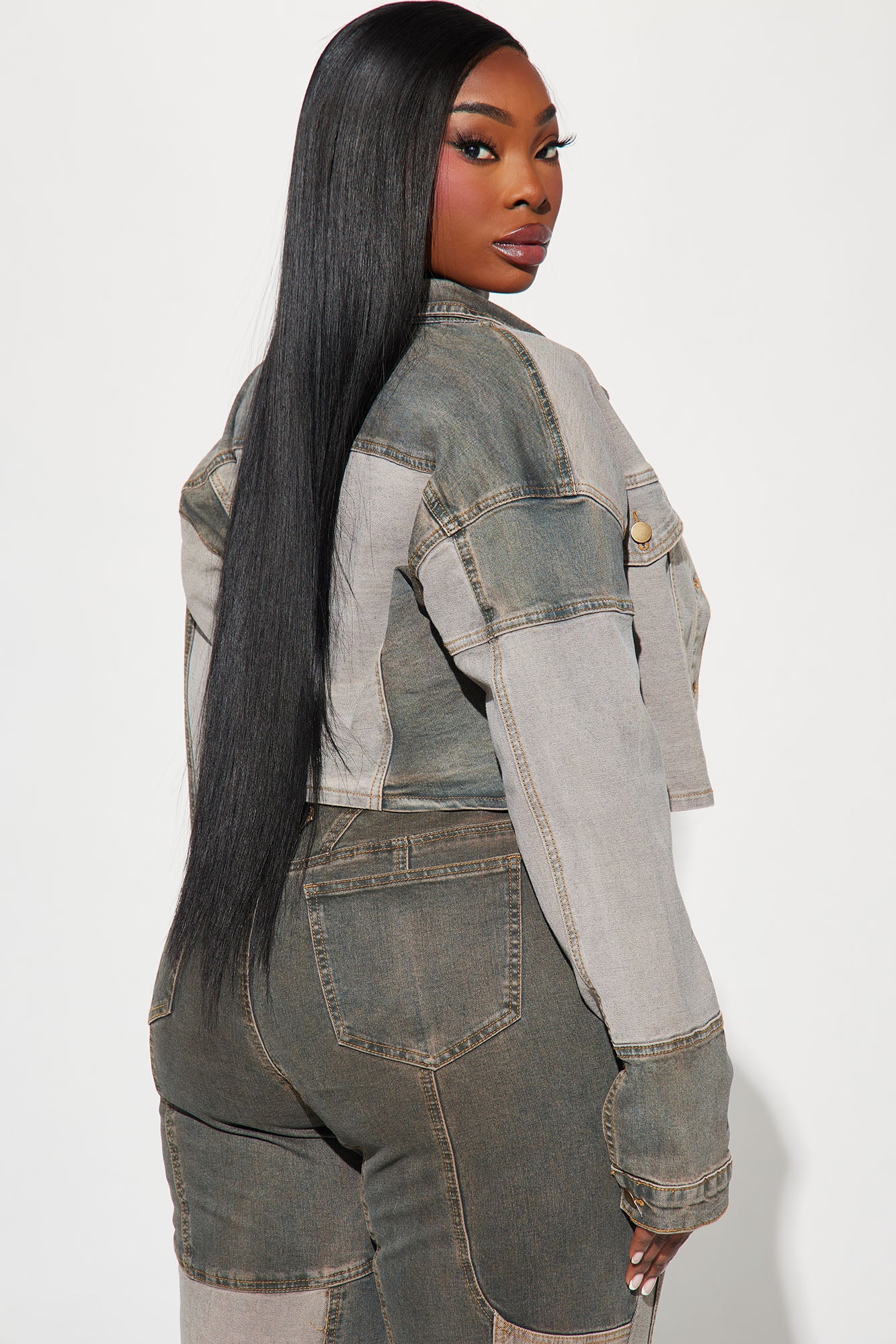 In Reverse Cropped Stretch Denim Jacket - Grey/combo - Image 7