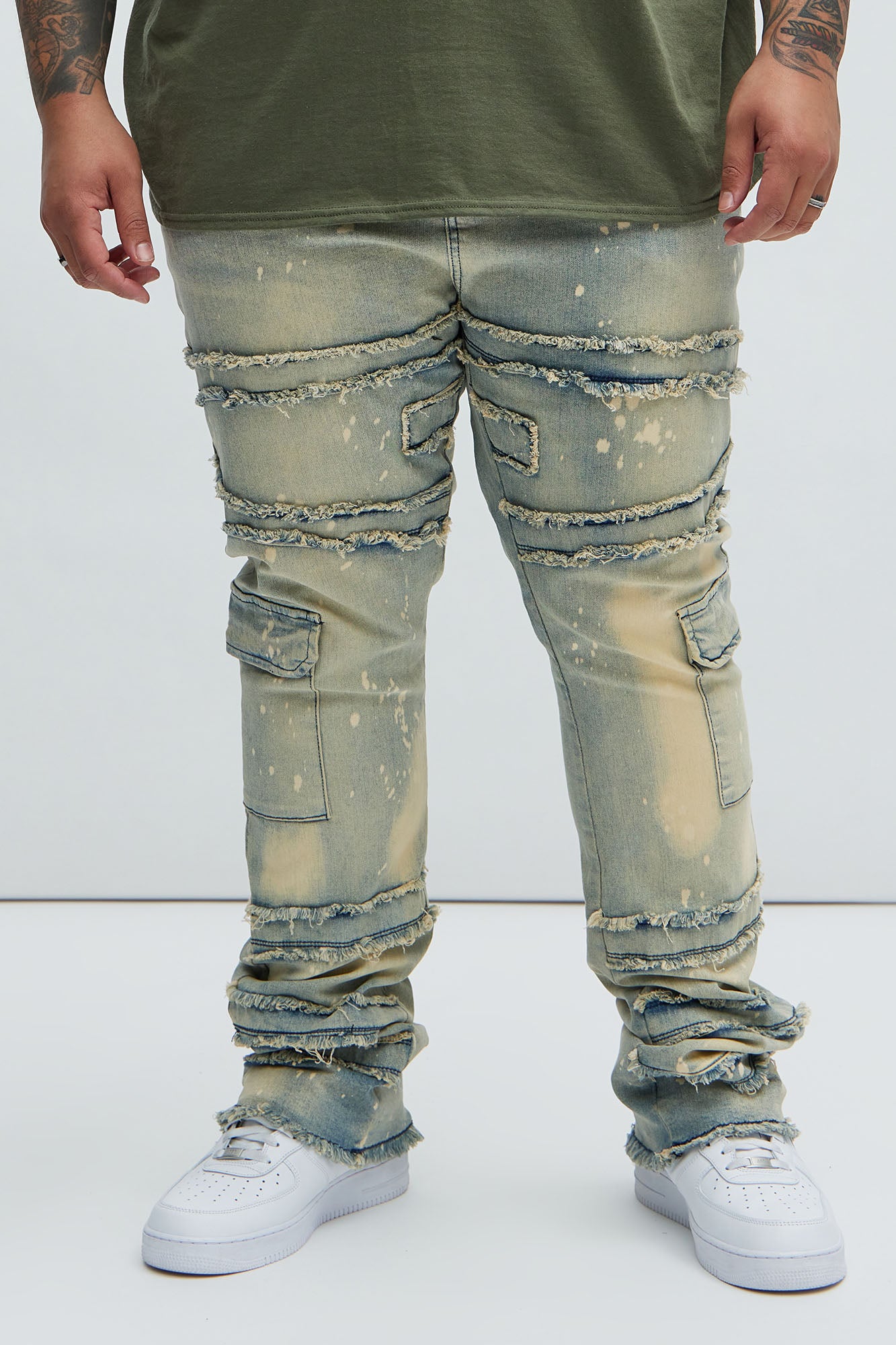 With Some Fray Skinny Flare Cargo Jeans - Light Blue Wash - Image 5