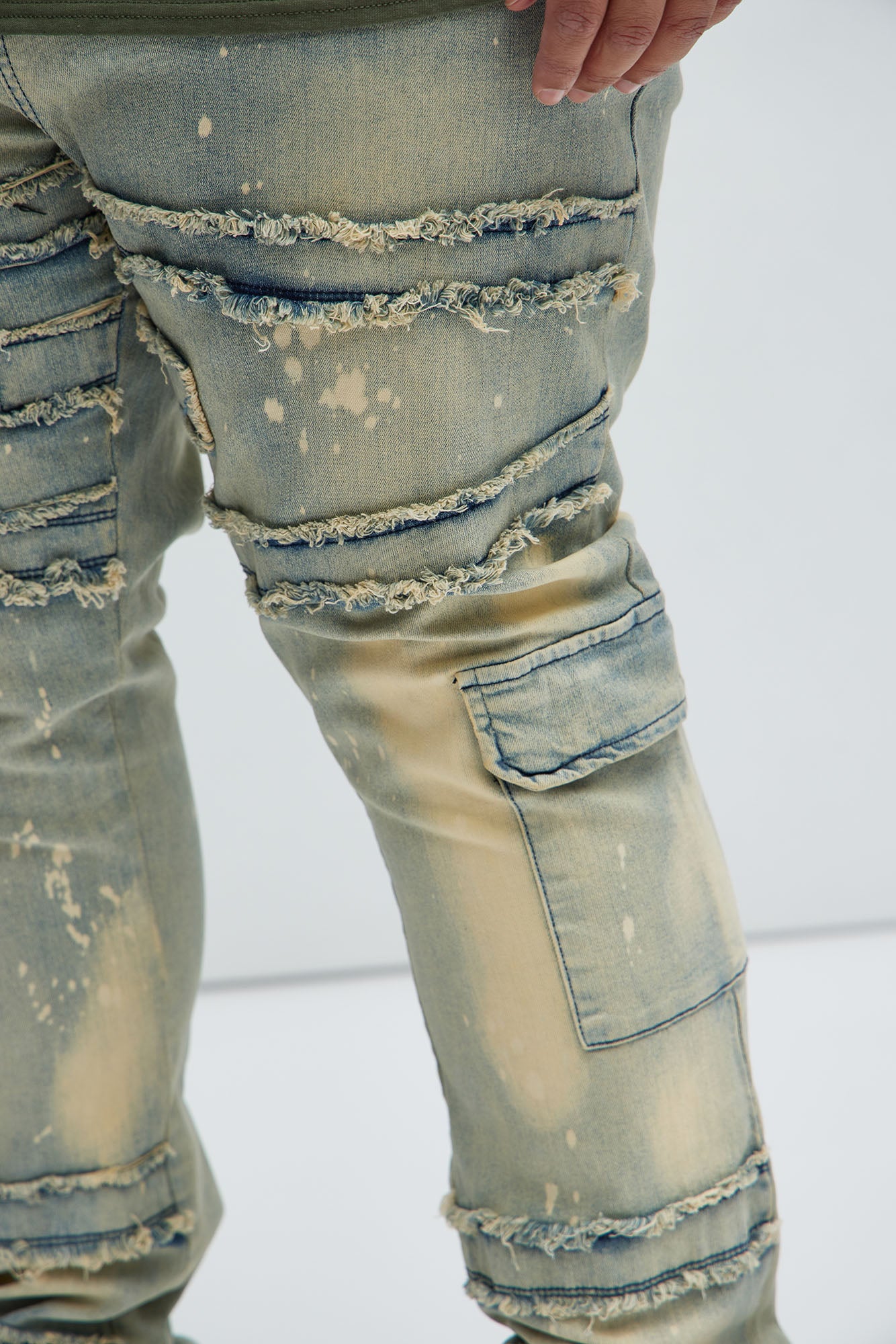 With Some Fray Skinny Flare Cargo Jeans - Light Blue Wash - Image 7