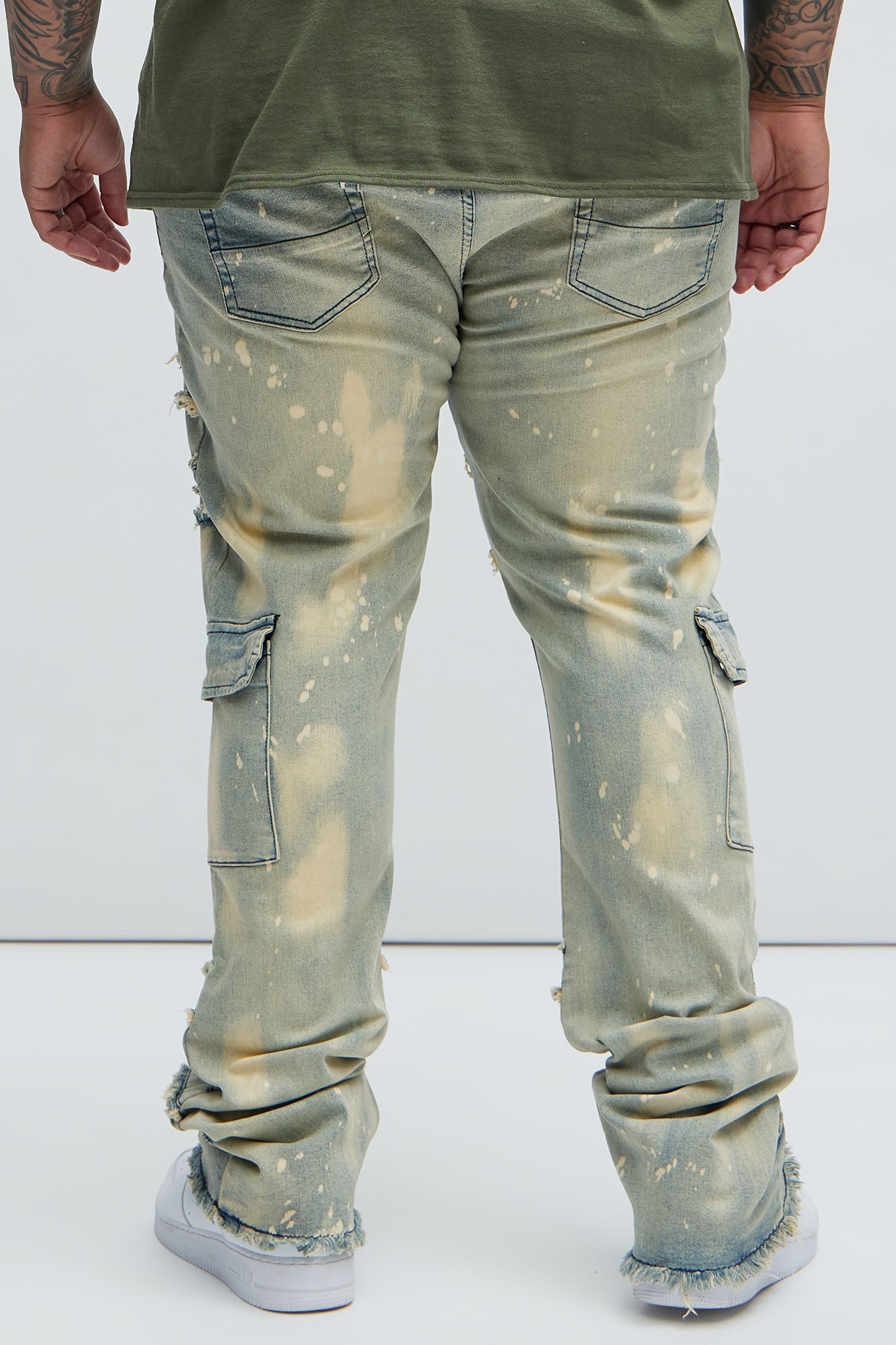 With Some Fray Skinny Flare Cargo Jeans - Light Blue Wash - Image 8